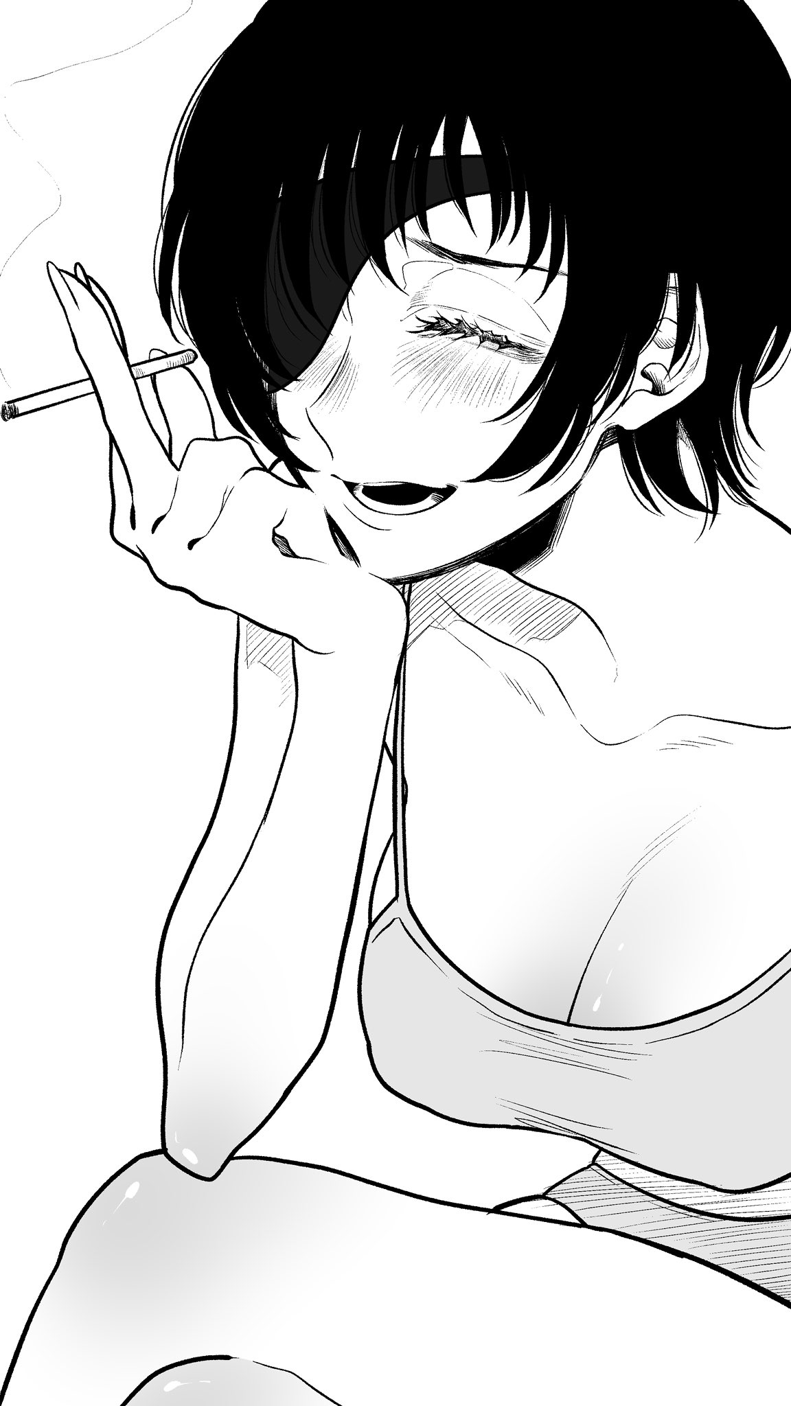 big breasts, breasts, chainsaw man, cigarette, cleavage, female, female only, himeno (chainsaw man), mappa, smile, smiling