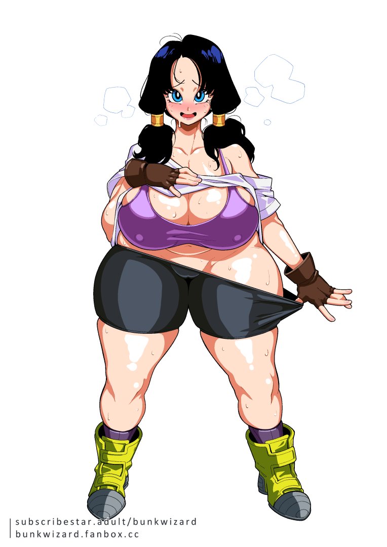 1girls belly belly_button biker_gloves black_hair blue_eyes blush boots breasts breasts_bigger_than_head bunkwizard busty cameltoe curvy dragon_ball dragon_ball_z erect_nipples female female_only horny huge_breasts lifted_shirt long_hair loose_shirt nipple_bulge no_panties pink_nails plump presenting pulling_down_pants shoes shounen_jump socks solo solo_female sports_bra sportswear steam steaming_body sweat teenager thick_thighs tight_clothing tomboy twintails undressing venus_body videl voluptuous wide_hips