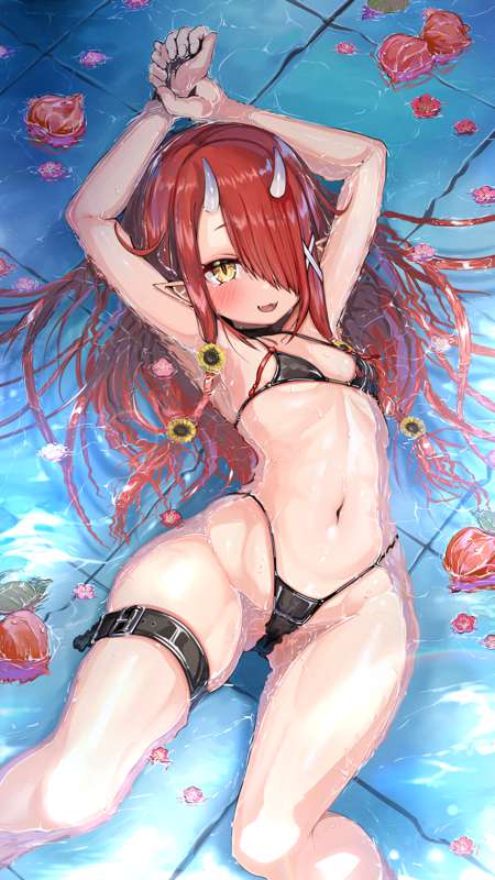 arms ass bikini breasts eyes face female full_body hair happy hoozuki_warabe humanoid kajimakoto legs limbs long_hair noripro red_hair swimming tagme thong virtual_youtuber