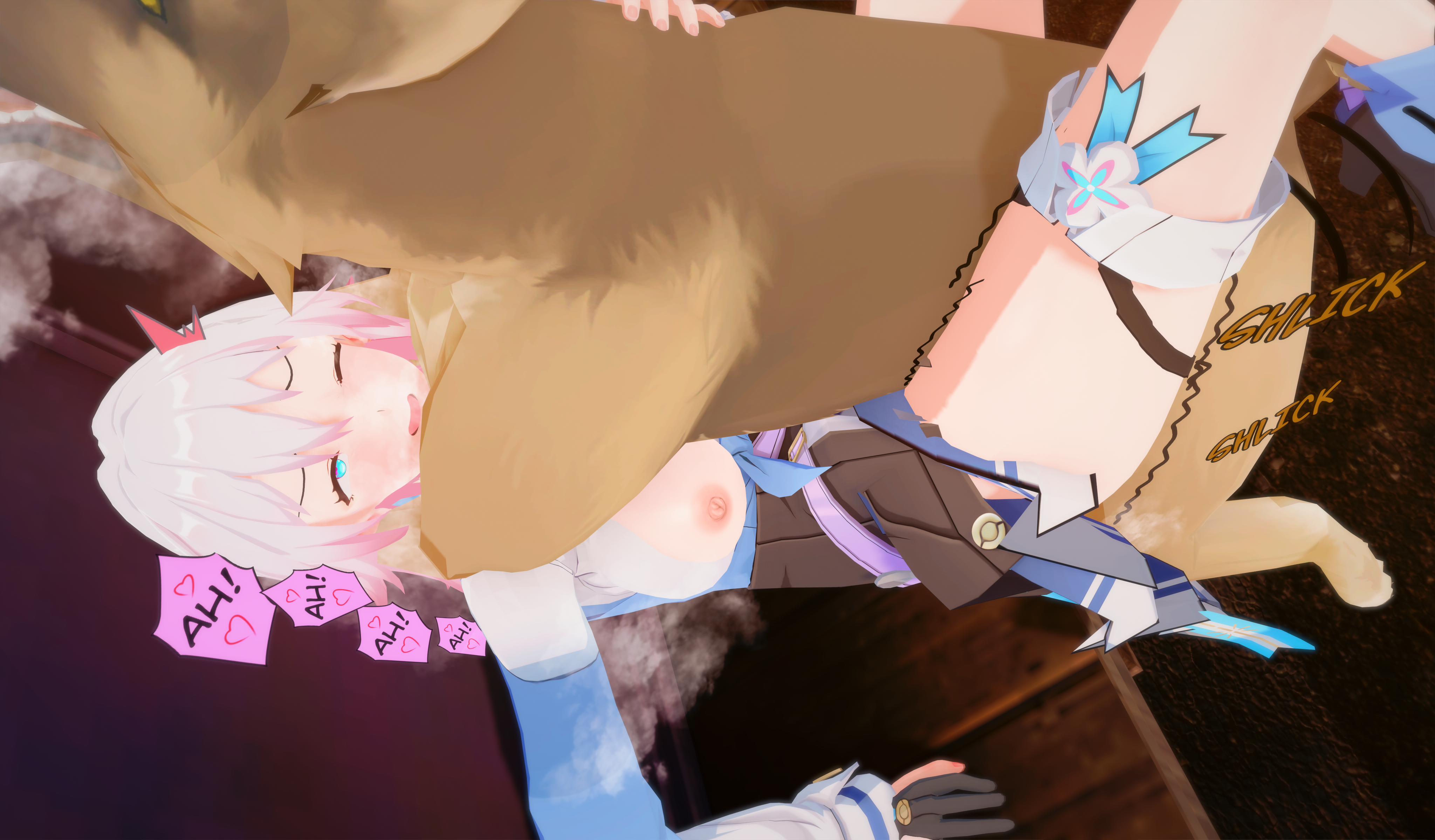 1boy, 1girls, 3d, ahe gao, breasts, breasts out, canine, censor bar, censored, censored penis, cum, cum in pussy, cum inside, ejaculation, english text, female, feral, feral on female, feral on human, honkai (series), honkai: star rail, interspecies, leg lock, luminous axis, male, male/female, march 7th (honkai: star rail), mihoyo, missionary, missionary position, mosaic censoring, nipples, outdoors, outside, penis, pink hair, pussy, sex, short hair, steam, steaming body, steamy breath, straight, text, zoophilia