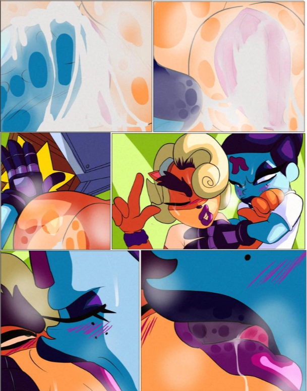 1futa 1girls anthro artist_request ass bent_over big_ass big_balls big_breasts big_butt big_penis blue_skin clothed clothing coco_bandicoot comic crash_(series) cum_in_pussy erection fake_coco fat_ass female futanari humanoid kissing lowres nekomajinsama nina_cortex source_request vaginal_penetration