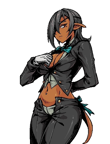 adventurer belly belly_button belly_piercing big_breasts big_hair bodyguard boobs bow_tie bowtie breasts brown_body brown_eyes brown_skin claire-鱼 eyepatch female female_focus female_only gender_bender genderswap giant_breasts gloves gray_hair grayrat_(lonarpg) lonarpg long_hair massive_breasts milf mole mole_under_eye no_panties pants pants_open piercing pointy_ears pose posing pussy pussy_visible_through_clothes pussy_visible_through_panties rule_63 tail tall_female tall_girl tie tuxedo vagina vagina_visible_through_clothing white_background