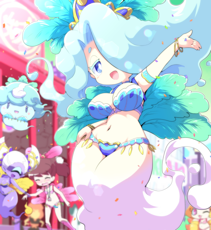 blazion character_request confetti enraenra exotic_dancer fuumin human insomni kodama_fumika level-5 nollety parade showgirl showgirls skimpy_clothes smogling smogmella youkai youkai_watch