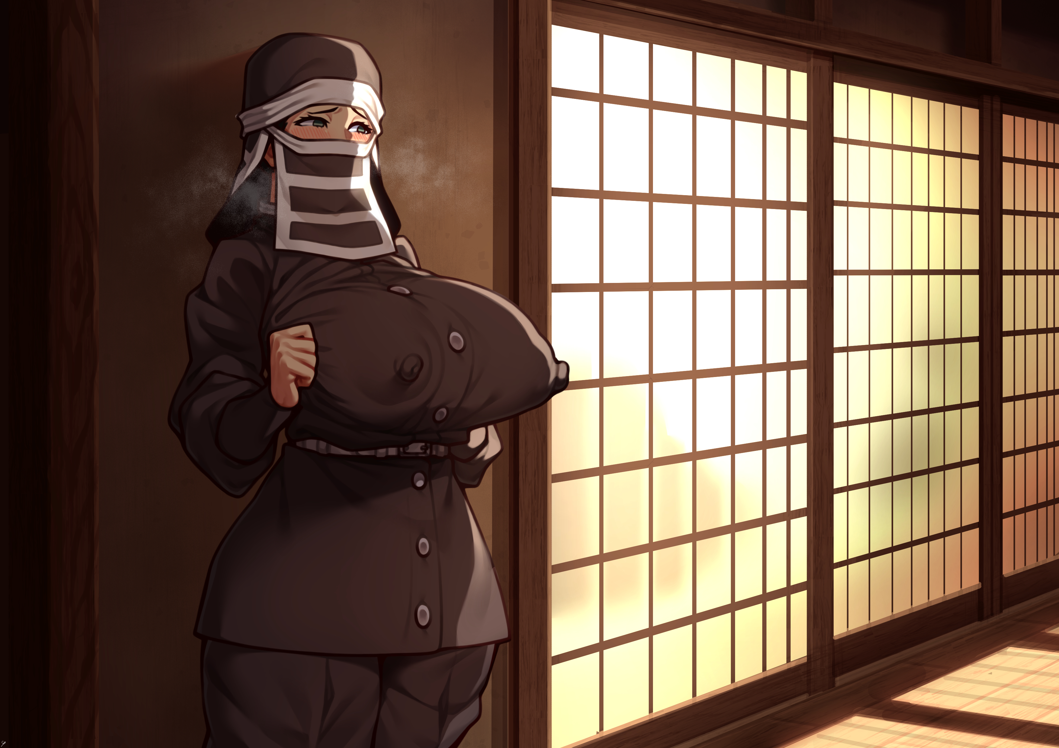big breasts, breasts, clothed, coffeelove68, demon slayer, erect nipples, female, fully clothed, huge breasts, kakushi (kimetsu no yaiba), kimetsu no yaiba, nipple bulge, nipples, shounen jump