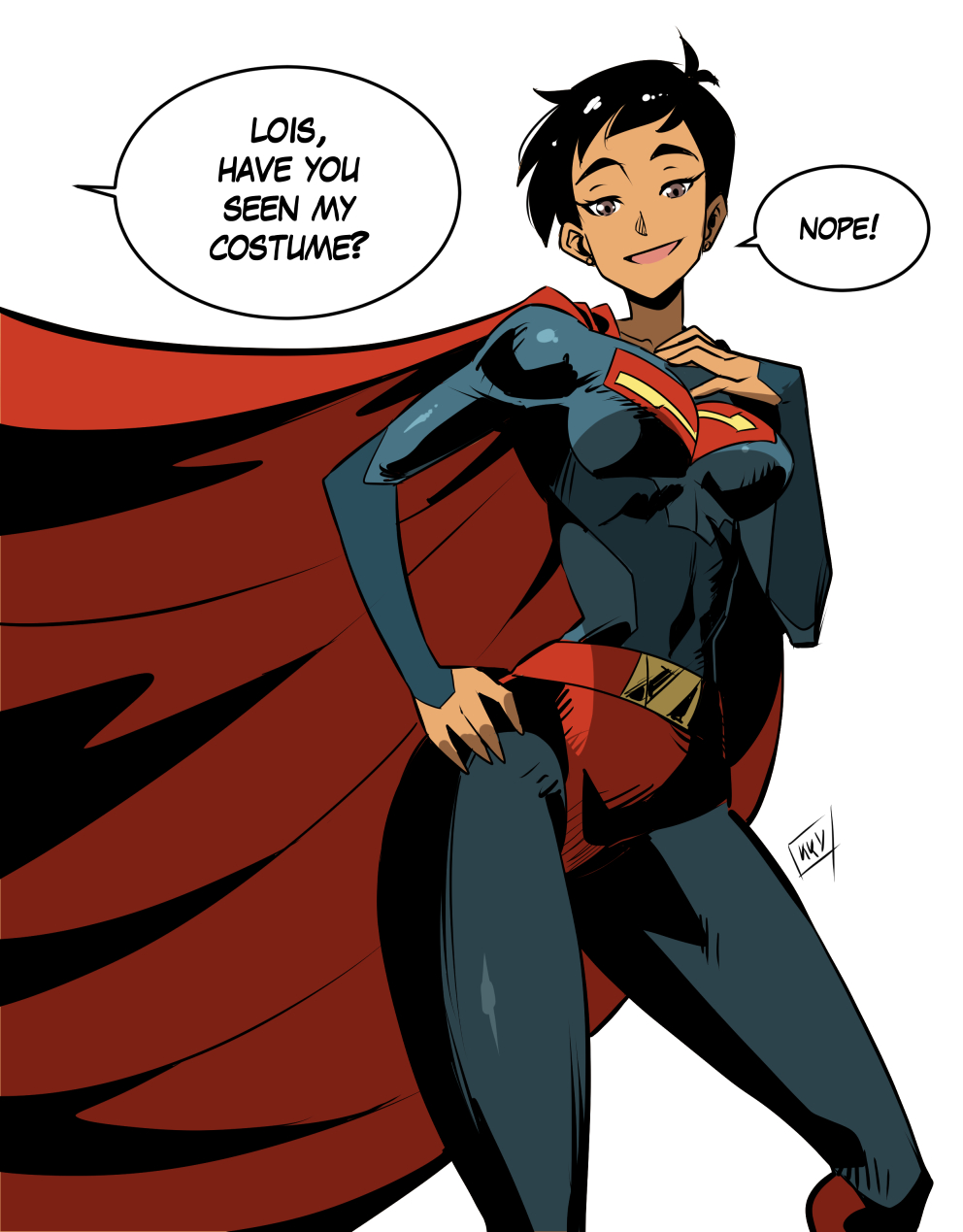 black_hair dark_skin dc dc_comics kukuruyo lois_lane lois_lane_(my_adventures_with_superman) my_adventures_with_superman short_hair superman superman_(cosplay) superman_(series) tagme tan_skin wide_hips