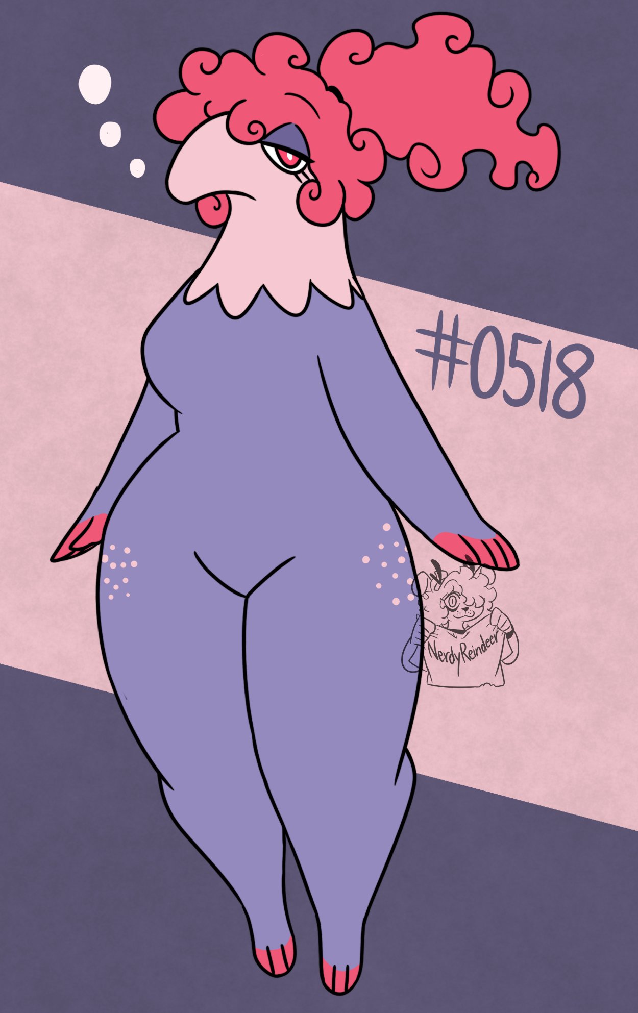 2023 artist_logo big_breasts breasts female game_freak hourglass_figure musharna nerdyreindeer nintendo number pink_eyes pink_hair pokemon solo thick_thighs