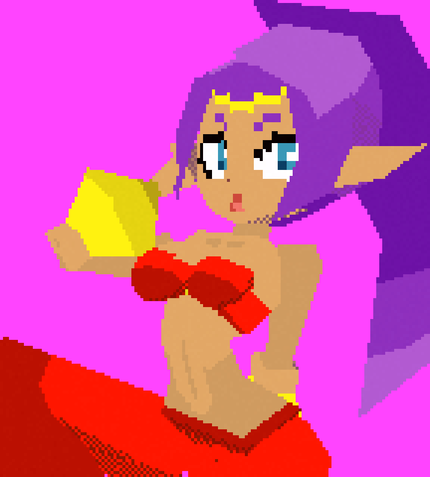 1girls belly female female_focus female_only fully_clothed low_poly medium_breasts no_outlines pixel_art pointy_ears polez polygon ponytail purple_hair shantae shantae_(character) shoulders solo solo_female solo_focus tagme