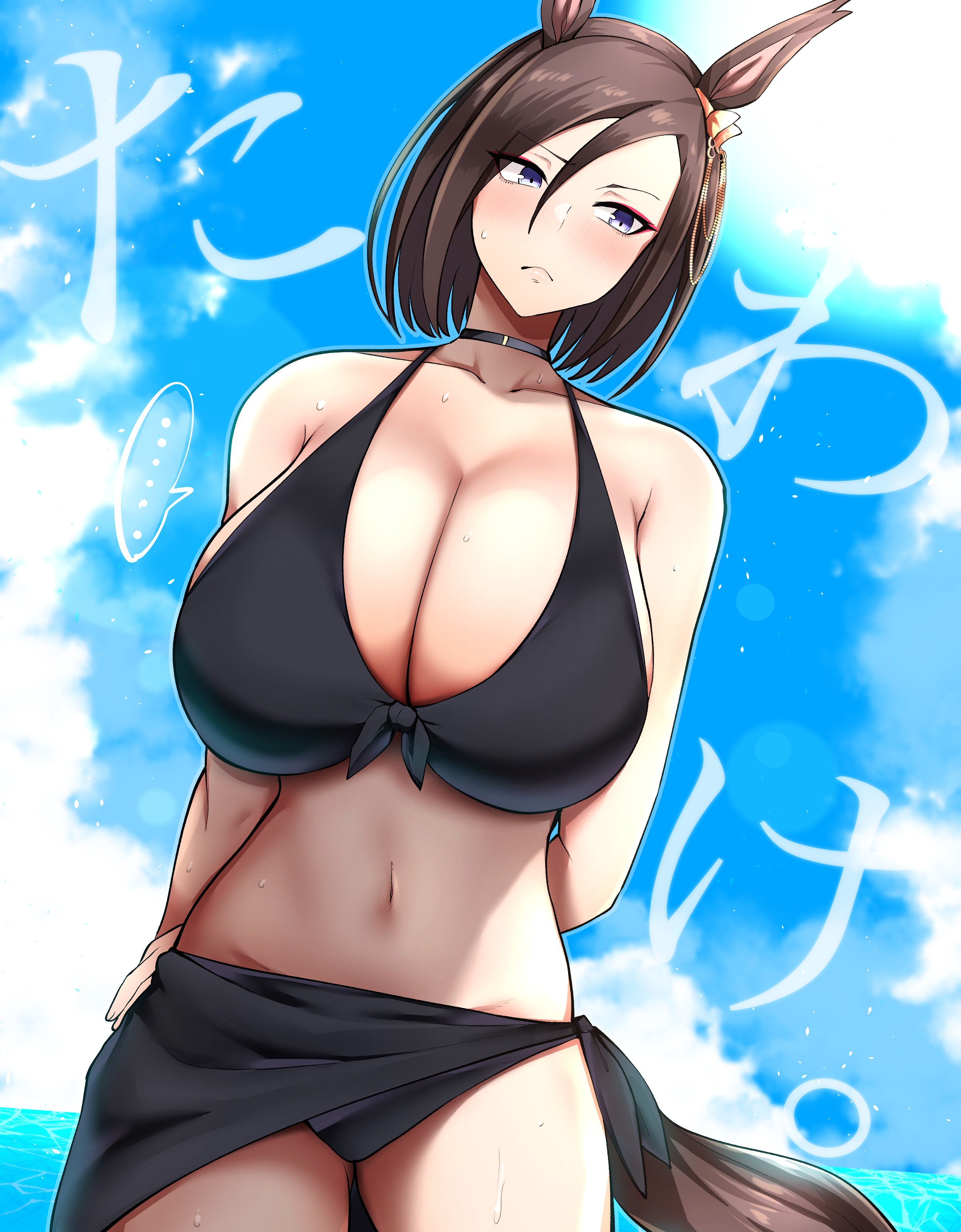 1girls, air groove (umamusume), beach, bikini, breasts, cleavage, female, huge breasts, megao 3rd, outside, solo, umamusume