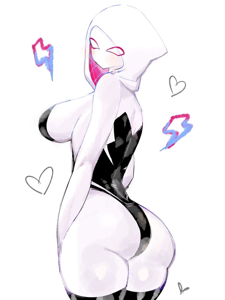 1girls, anus, ass, breasts, female, female only, gwen stacy, gwen stacy (spider-verse), heart, human, human only, leggings, lighting, looking back, marvel, marvel comics, solo, solo female, sony interactive entertainment, spider-gwen, spider-man (series), spider-man: across the spider-verse, spider-man: into the spider-verse, suit, tagme, url, usa37107692