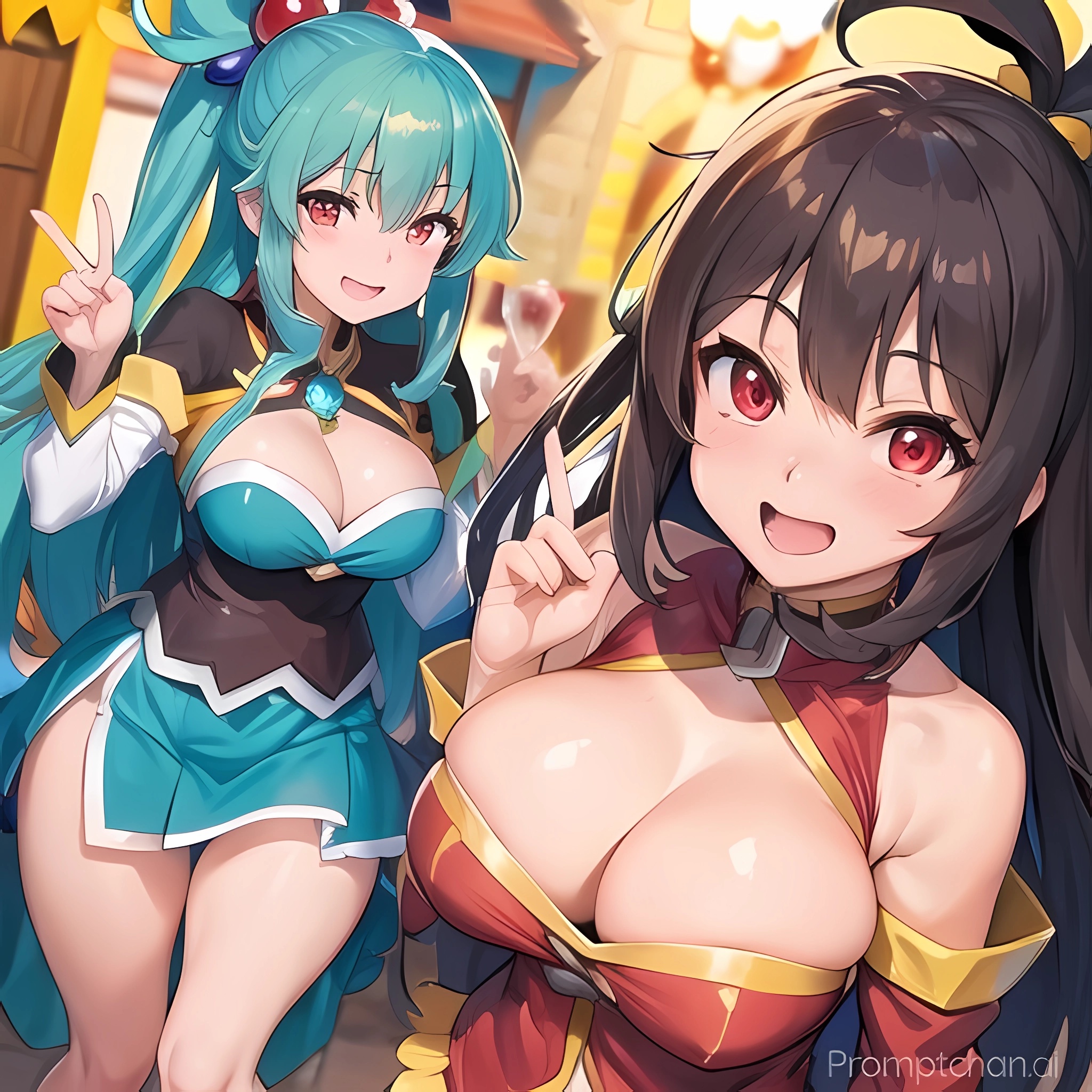 2girls, ai generated, aqua (konosuba), big breasts, breasts, female, female only, kono subarashii sekai ni shukufuku wo!, megumin, multiple females, multiple girls, selfie, tagme