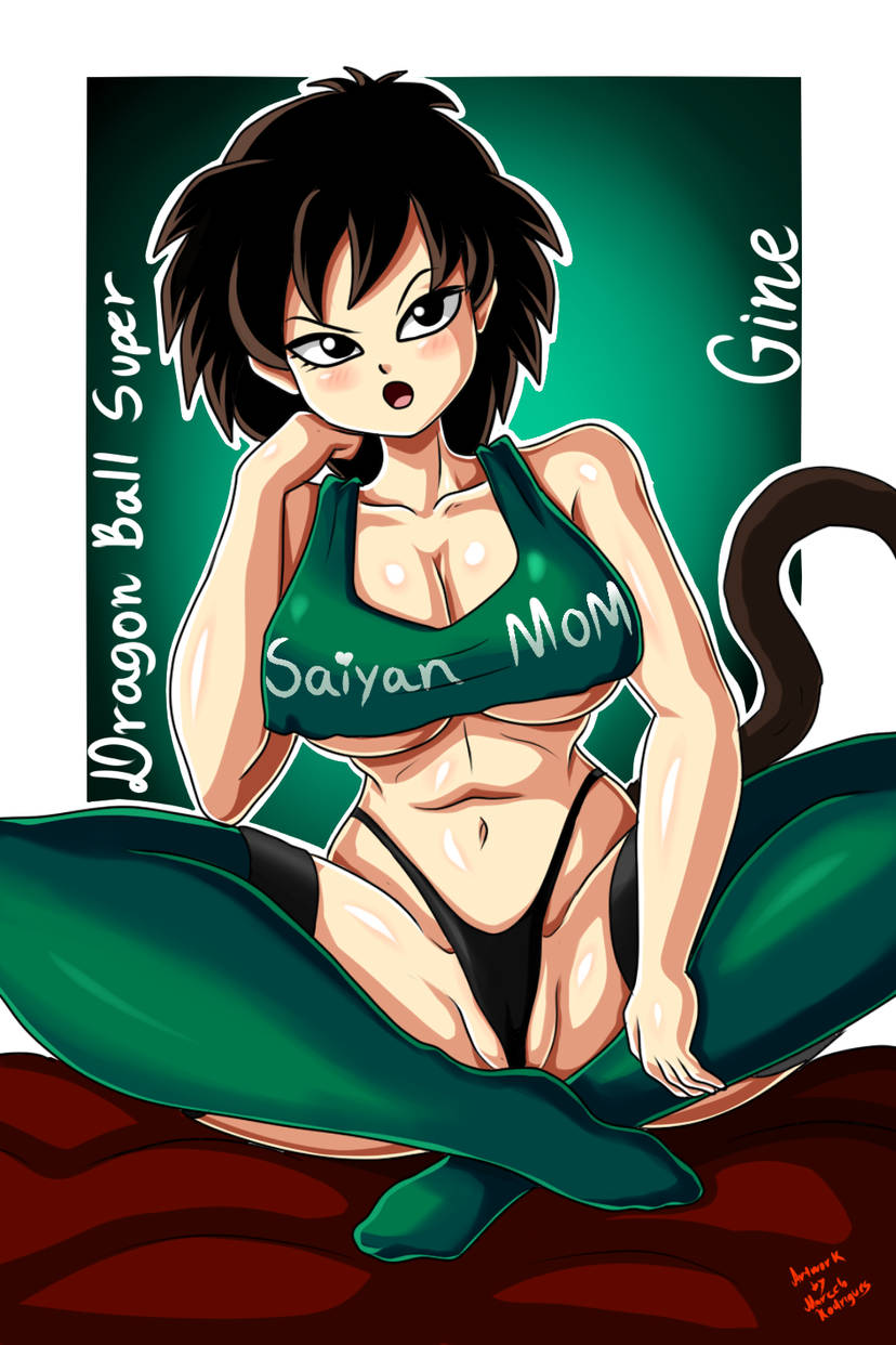 big_breasts bikini bikini_bottom bikini_top black_hair busty crossed_legs dragon_ball dragon_ball_super dragon_ball_z gine milf mother resting_head rodriguesd-marcelo saiyan saiyan_tail short_hair stockings tail