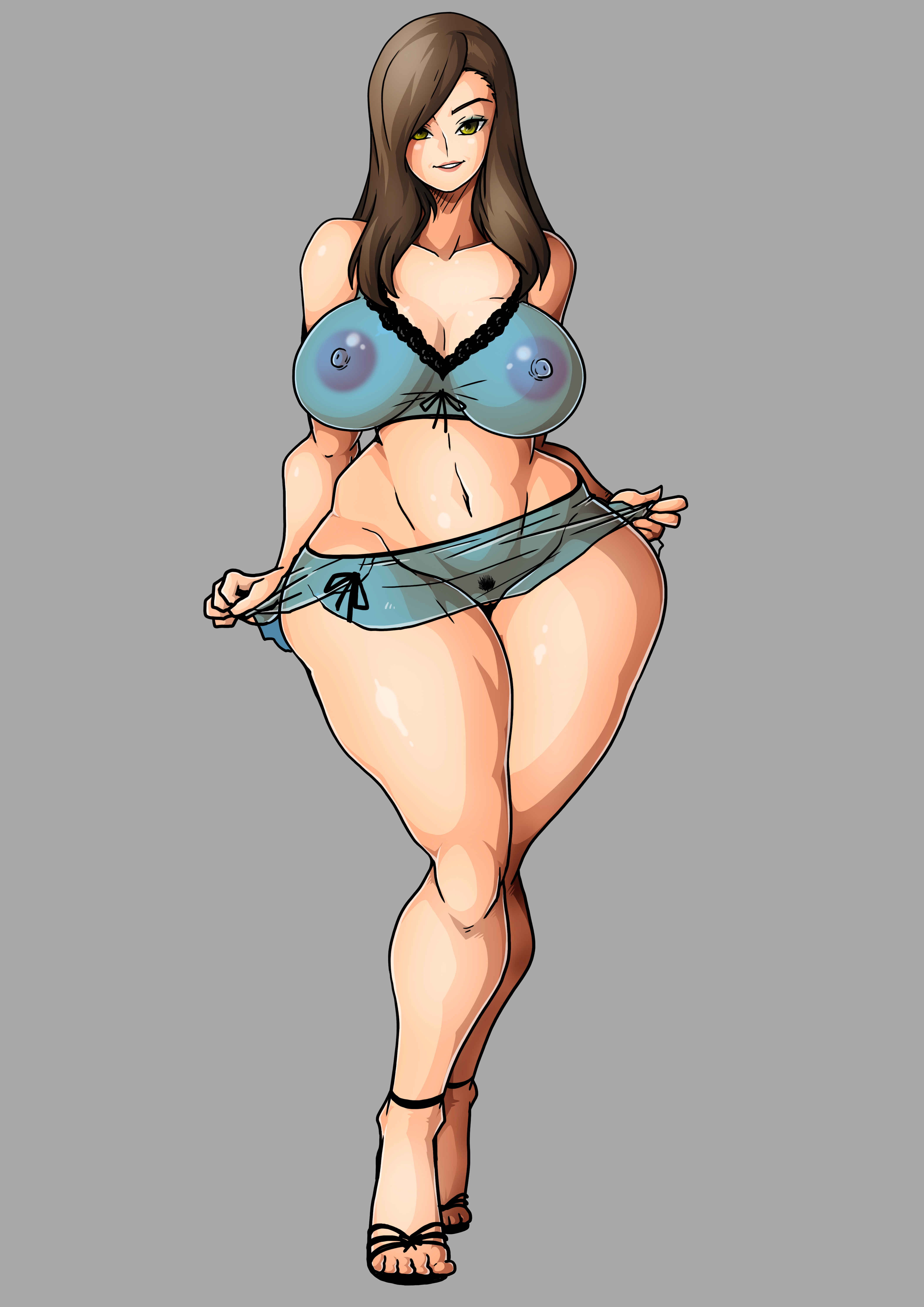 1girls, areolae, big breasts, big thighs, black high heels, bra, breasts, brown hair, brunette, busty, clothed, eyeshadow, female, full body, grey background, hazel eyes, high heels, highres, huge thighs, large breasts, legs, lingerie, long hair, microskirt, narrow waist, naughty face, navel, nipples, nipples visible through clothing, no bra, parted lips, porn star, pubic hair, pussy, pussy visible through clothes, real person, revealing clothes, see-through, see-through clothing, sideboob, skirt, skirt lift, teasing, thick thighs, thighs, thunder thighs, thunderthighs, underass, useless clothing, wide hips, wide thighs, witchking00