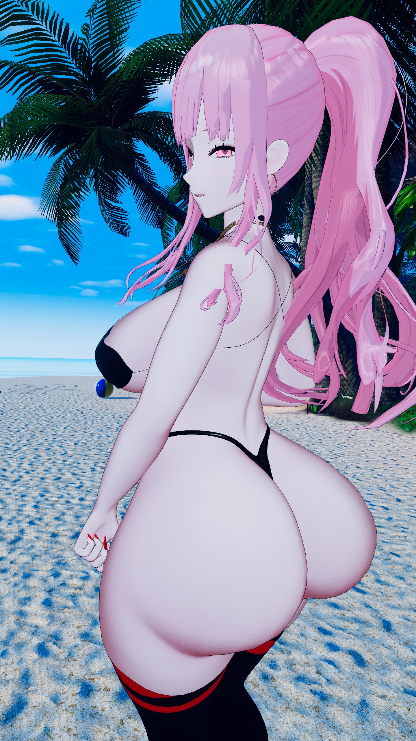3d, ass, big breasts, breasts, bubble ass, bubble butt, cleavage, female, hololive, hololive english, hololive myth, huge breasts, large breasts, light skin, light-skinned female, looking at viewer, mori calliope, pale skin, pale-skinned female, pink hair, the3ndergamer, thick, virtual youtuber