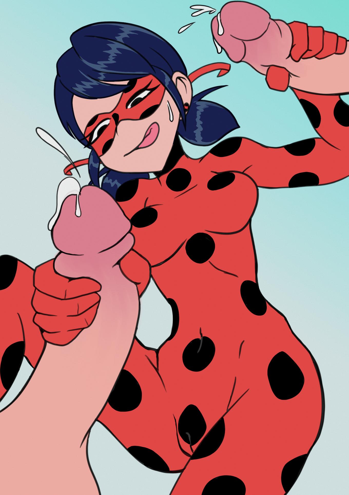 1girls 2019 2d 2d_(artwork) big_breasts blue_hair bodysuit cameltoe cum cumshot dark_blue_hair dark_hair female female_focus handjob ladybug_(character) marinette_dupain-cheng miraculous:_tales_of_ladybug_and_cat_noir miraculous_ladybug mmf_threesome multiple_males mystic_dong penis pigtails red_clothing spotted_clothing straight superheroine threesome tongue_out