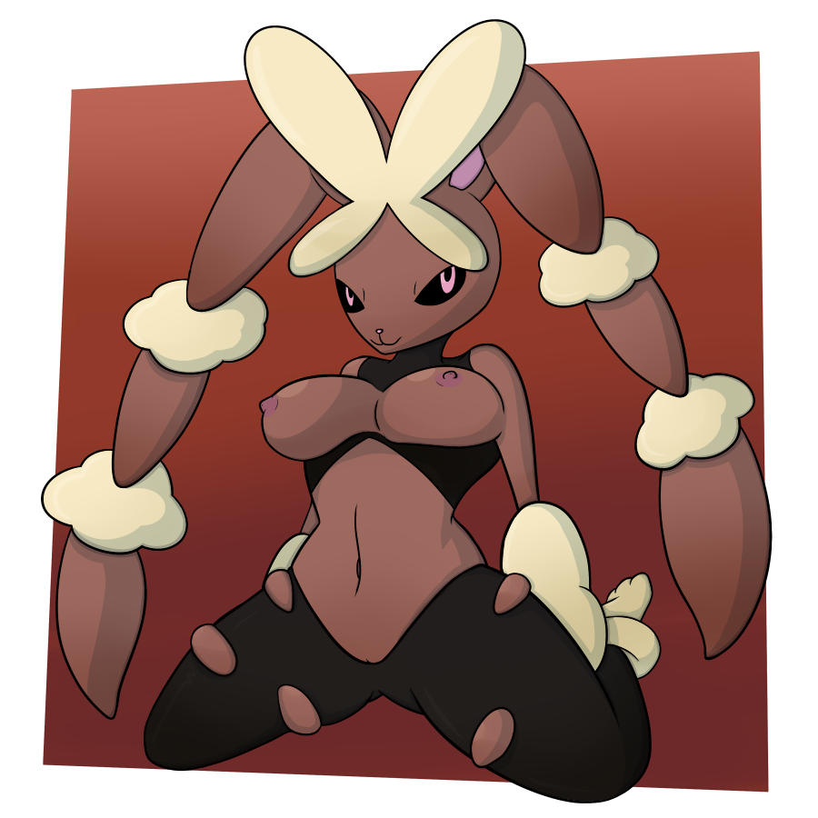 anthro anthrofied breasts castia female kneeling lagomorph looking_at_viewer lopunny mammal mega_evolution mega_lopunny navel nintendo nipples nude plain_background pokemon pokemon_(species) presenting pussy rabbit smile solo video_games