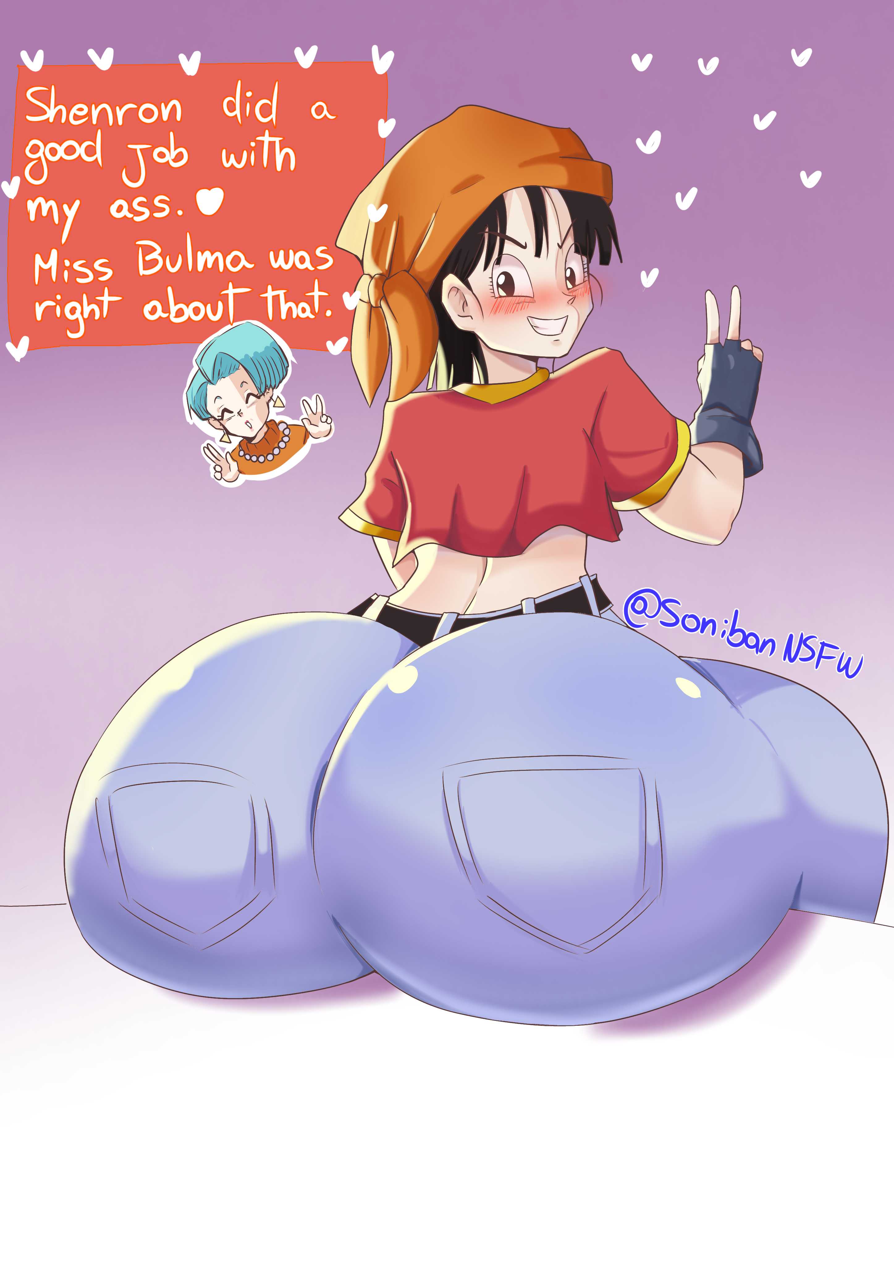 1girls, aged up, alternate version available, ass, ass bigger than head, back view, big ass, big butt, bubble ass, bubble butt, dragon ball, dragon ball gt, fat ass, fat butt, female, huge ass, huge butt, pan (dragon ball), soniban nsfw, thick ass, thick butt, thick thighs