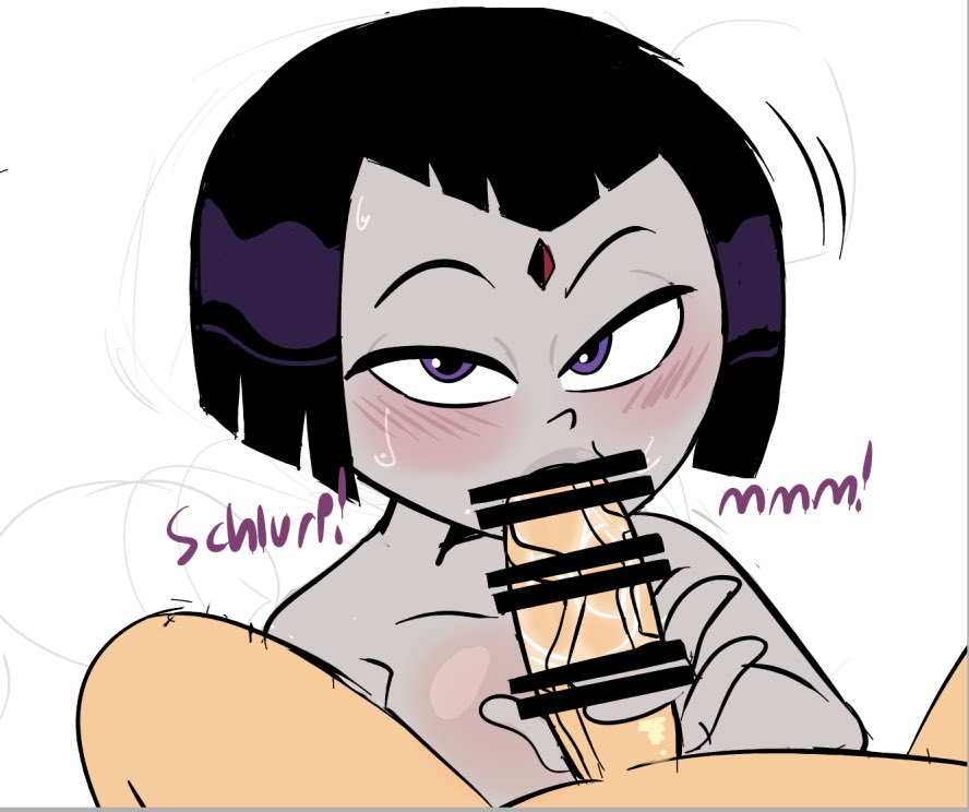 1boy, 1girls, big penis, black fur, black hair, blowjob, blush, cartoon network, censor bar, censored, censored penis, cheating, cheating girlfriend, dc, dc comics, eyebrows, fellatio, female, grey body, grey skin, instantnudeles, male, nude, oral, oral sex, partial male, penis, pointless censoring, purple eyes, rachel roth, raven (dc), saliva, saliva on penis, teen titans, teen titans go, teenage female, white background