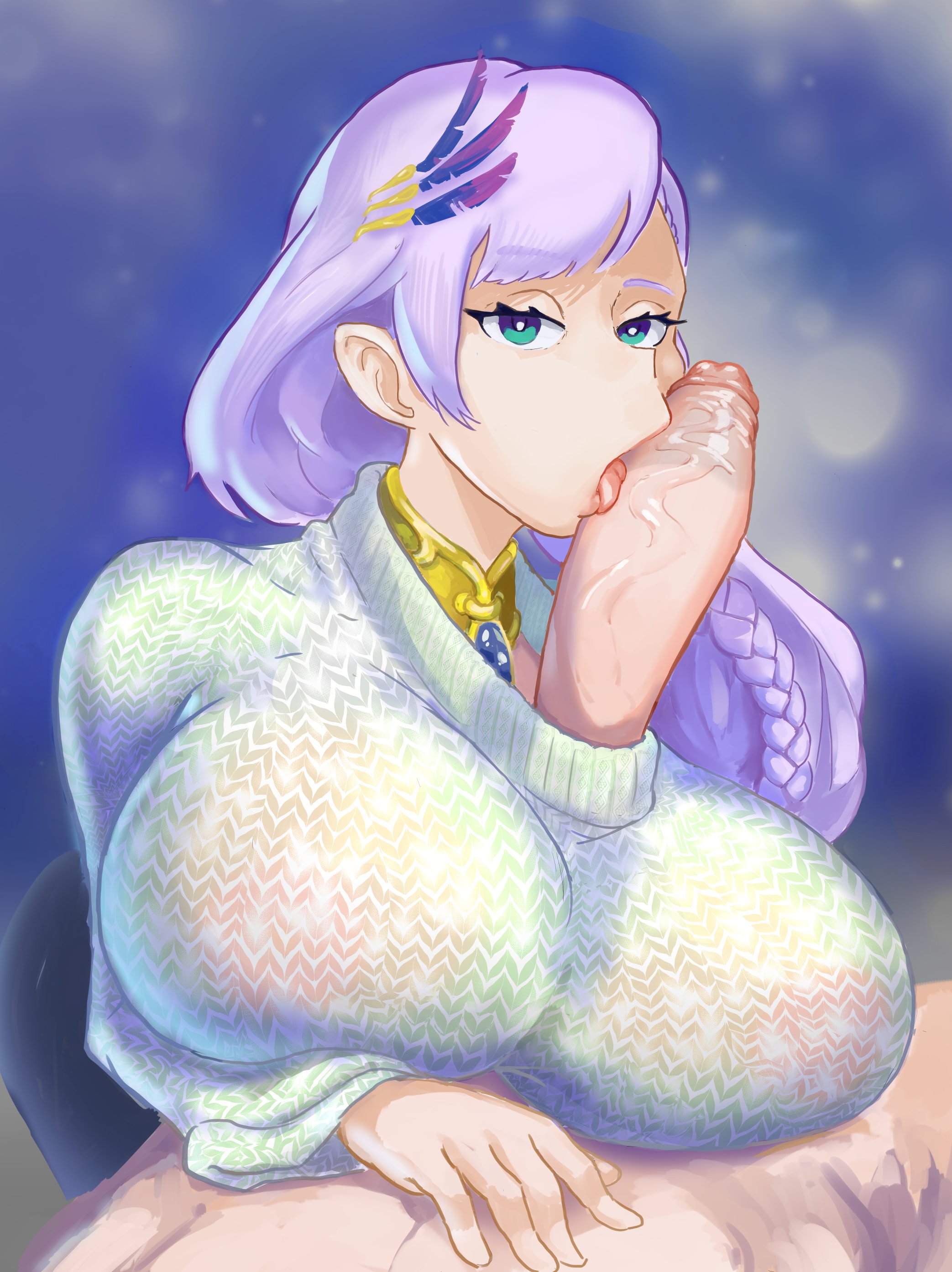 1girls, andynoumousensfw, big breasts, breasts, female, hololive, hololive indonesia, hololive indonesia holoro, huge breasts, licking penis, male, paizuri, paizuri under clothes, pavolia reine, penis, tagme, virtual youtuber