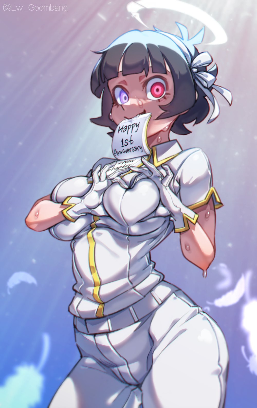 1girls, 2d, angel, angel girl, azazel (helltaker), black hair, blue eyes, breasts, female, helltaker, tagme