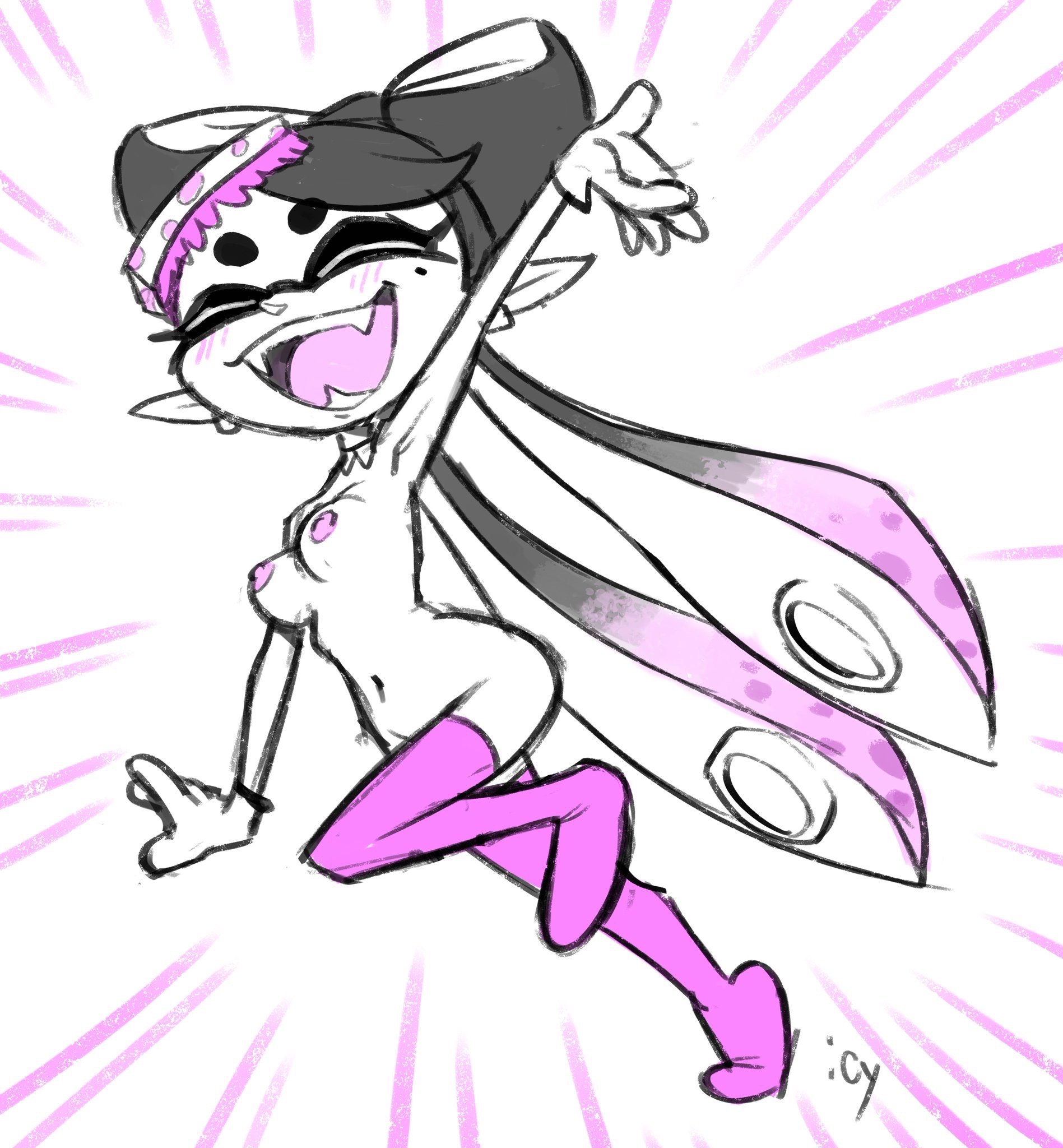 breasts, callie (splatoon), female, happy, inkling, iseenudepeople, naked, nintendo, nipples, nude, simple coloring, splatoon, stockings, thighhighs