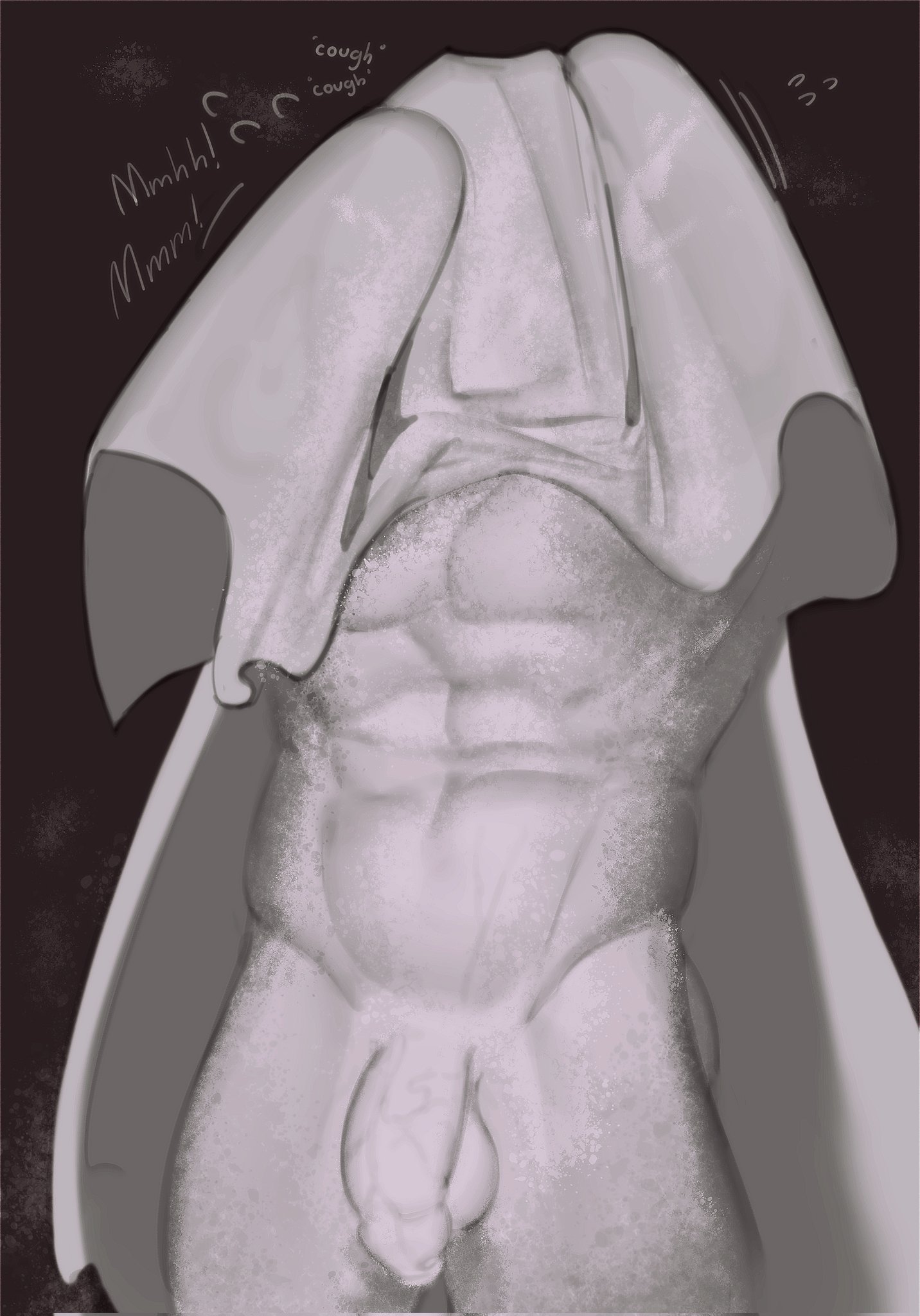 1boy, balls, bara, bedsheet ghost, erection, flaccid, flour, foreskin, gay, gay male, ghost, hi res, humanoid, kogito, male, male only, muscular, muscular male, nude, pecs, penis, solo, solo focus, solo male, uncircumcised, white body, yaoi