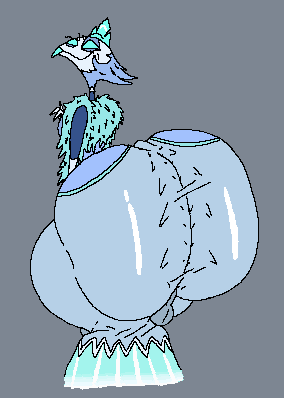 andrealphus_(helluva_boss) anthro ass avian balls beak big_ass bubble_ass bubble_butt bulge bulge_through_clothing clothed clothing crown demon dress dumptruck_ass dumptruck_butt fur gay hair helluva_boss looking_at_viewer male plamzdoom royal royalty smirk smirking smirking_at_viewer smug smug_face tight_clothing tight_dress