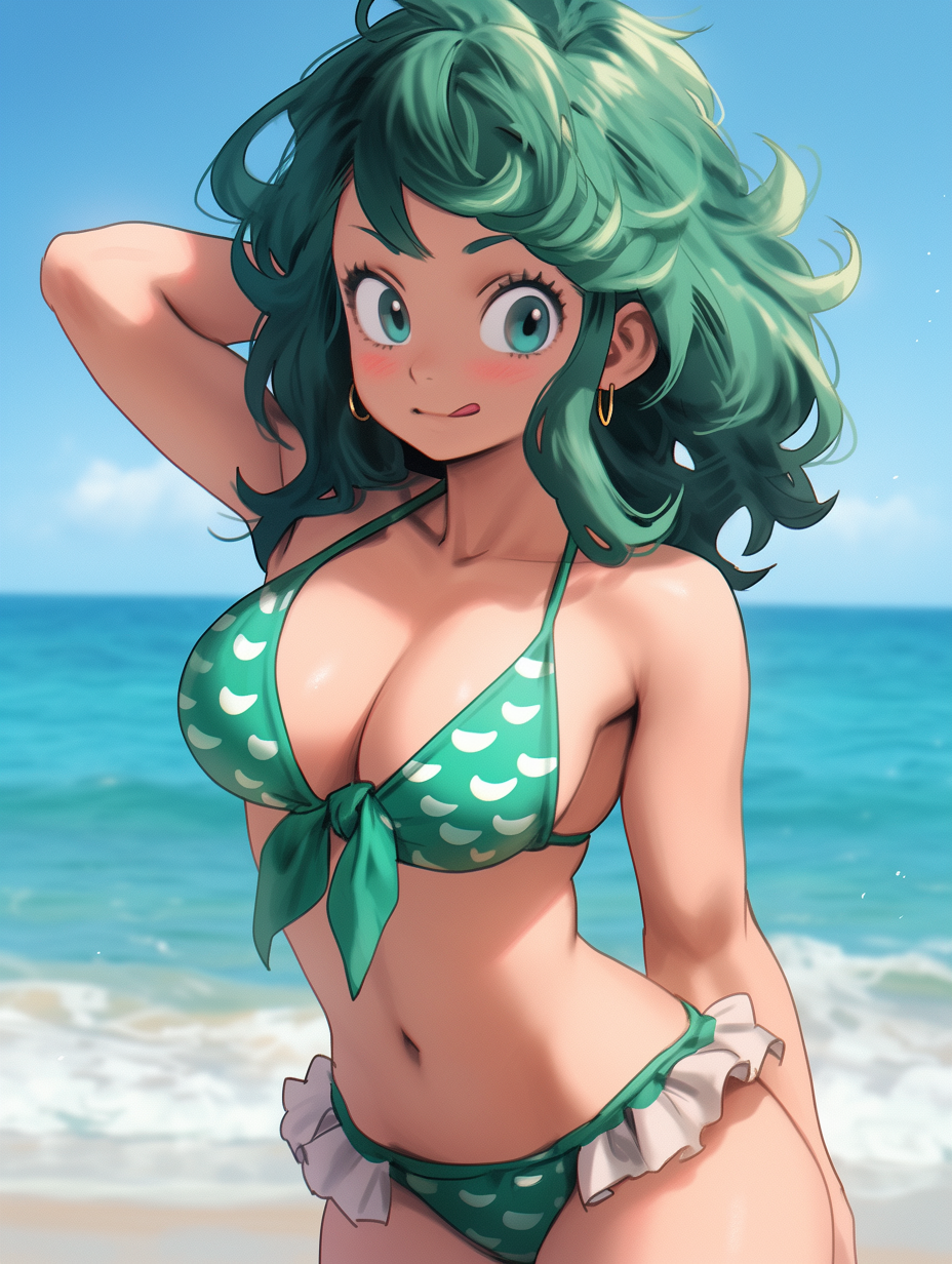 ai_generated boku_no_hero_academia female_deku genderswap_(mtf) green_hair halter_bikini halterneck izuku_midoriya izumi_midoriya krystalizedart midoriya_izuku my_hero_academia rule_63 solo