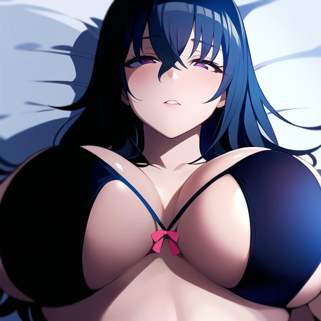 ai_generated annerose_vajra black_hair bra close-up curvy female_focus female_only half-closed_eyes hentai high_heels high_resolution huge_breasts koutetsu_no_majo_anneroze looking_at_viewer nai_diffusion parted_lips pov purple_eyes skyrimgamer17 stable_diffusion upper_body waking_up