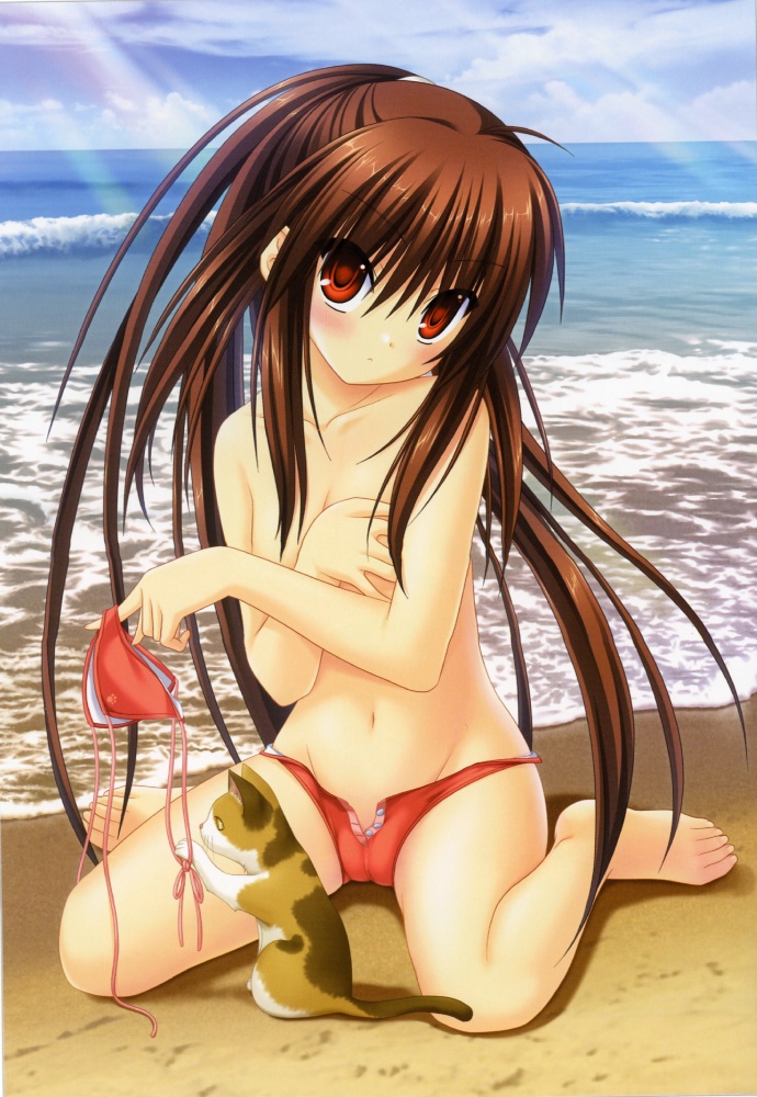 bikini breast_hold cameltoe huge_eyes little_busters! mizugi na-ga natsume_rin pointy_chin topless