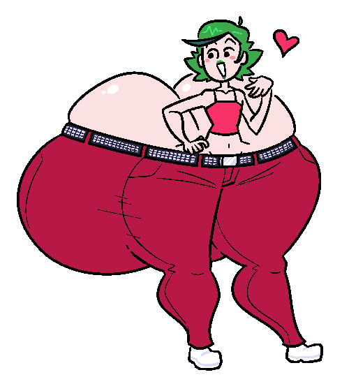 ass_body ass_built_separately ass_cleavage butt_crack delia_foley_(gastrictank) flat_chest flat_chested gastrictank green_hair green_lipstick heart huge_ass hyper hyper_ass looking_at_ass looking_at_self rosy_cheeks tank_top thick_thighs tight_clothing