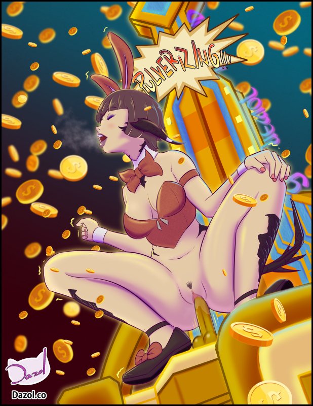 au_ra bolormaia bow bunny_costume bunnysuit casino closed_eyes coin coins corset dazol dildo dildo_sitting final_fantasy_xiv gold_saucer horns large_breasts open_mouth pubic_hair short_hair tagme tail