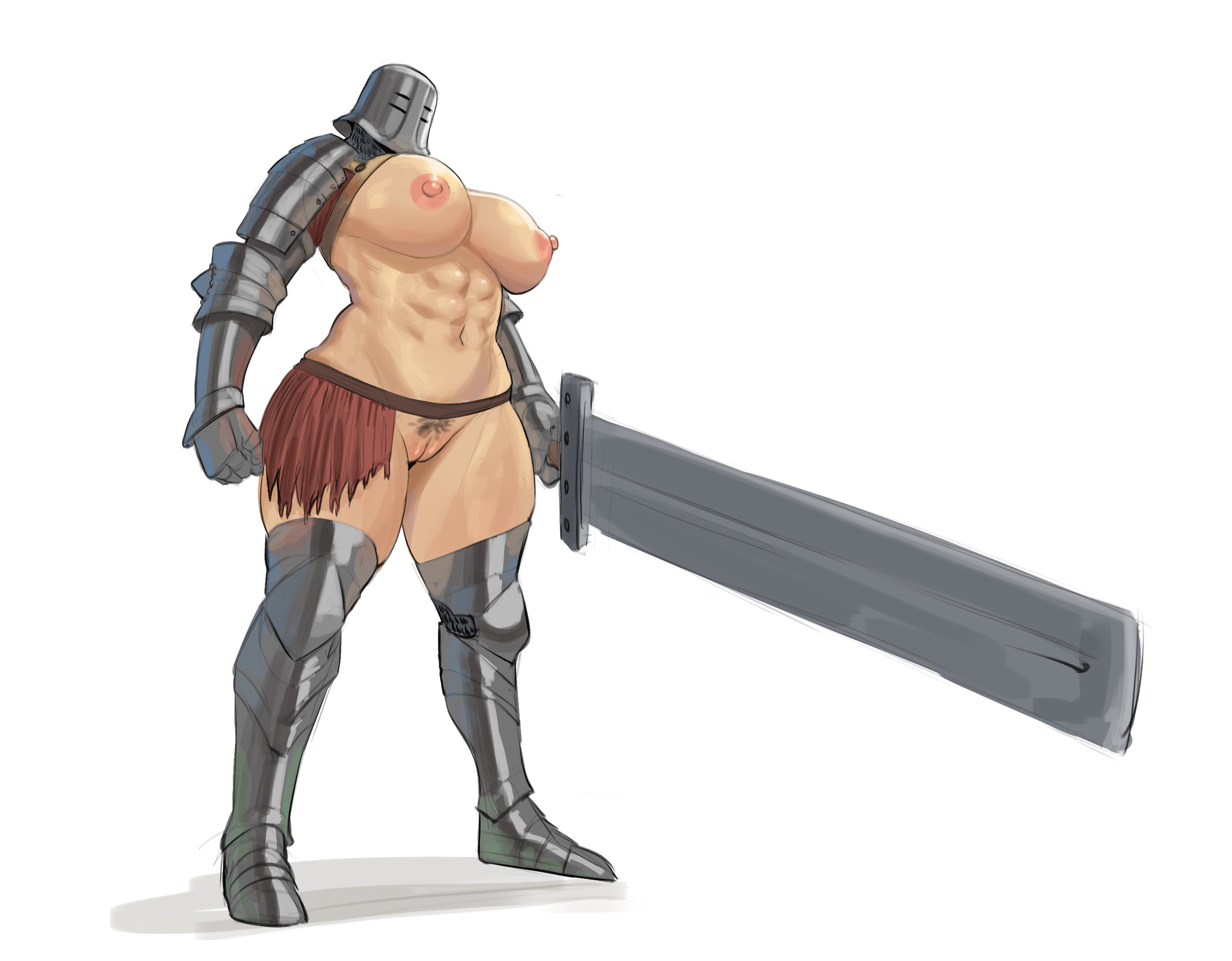 1girls, abs, armor, black iron tarkus, breasts, dankwoll, dark souls, female, female knight, female only, fromsoftware, genderswap, genderswap (mtf), helmet, knight, large breasts, loincloth, muscular, muscular female, pubic hair, pussy, rule 63, sword, weapon