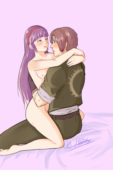 1boy 1girls athena_asamiya brown_hair charlyarts10_(artist) exposed_breasts idol king_of_fighters kyo_kusanagi nude_female psycho_soldier purple_hair romantic_ambiance snk