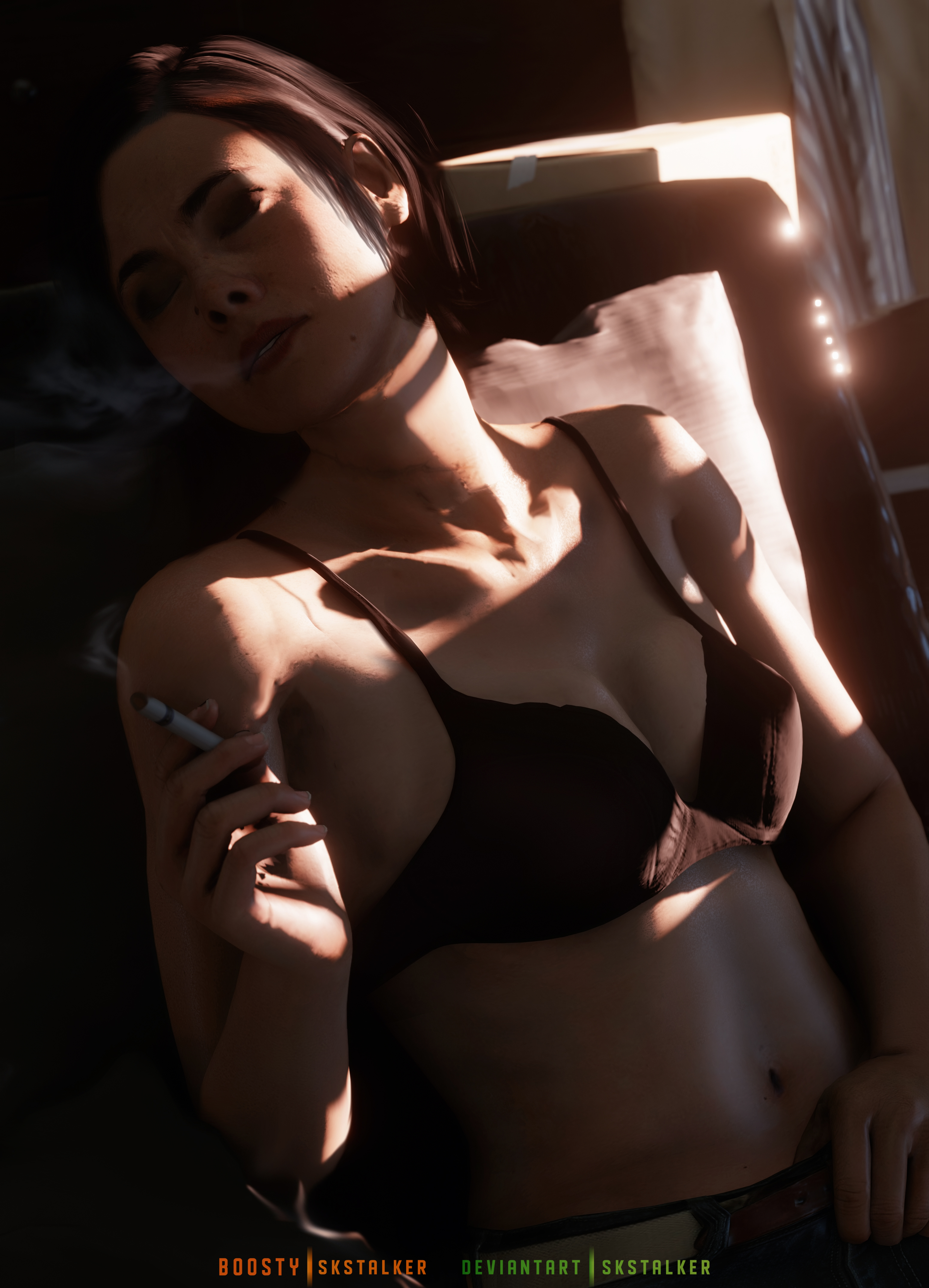 1girls, 3d, bra, breasts, call of duty, call of duty black ops cold war, closed eyes, female, female only, helen park (cod), skstalker, solo, tagme