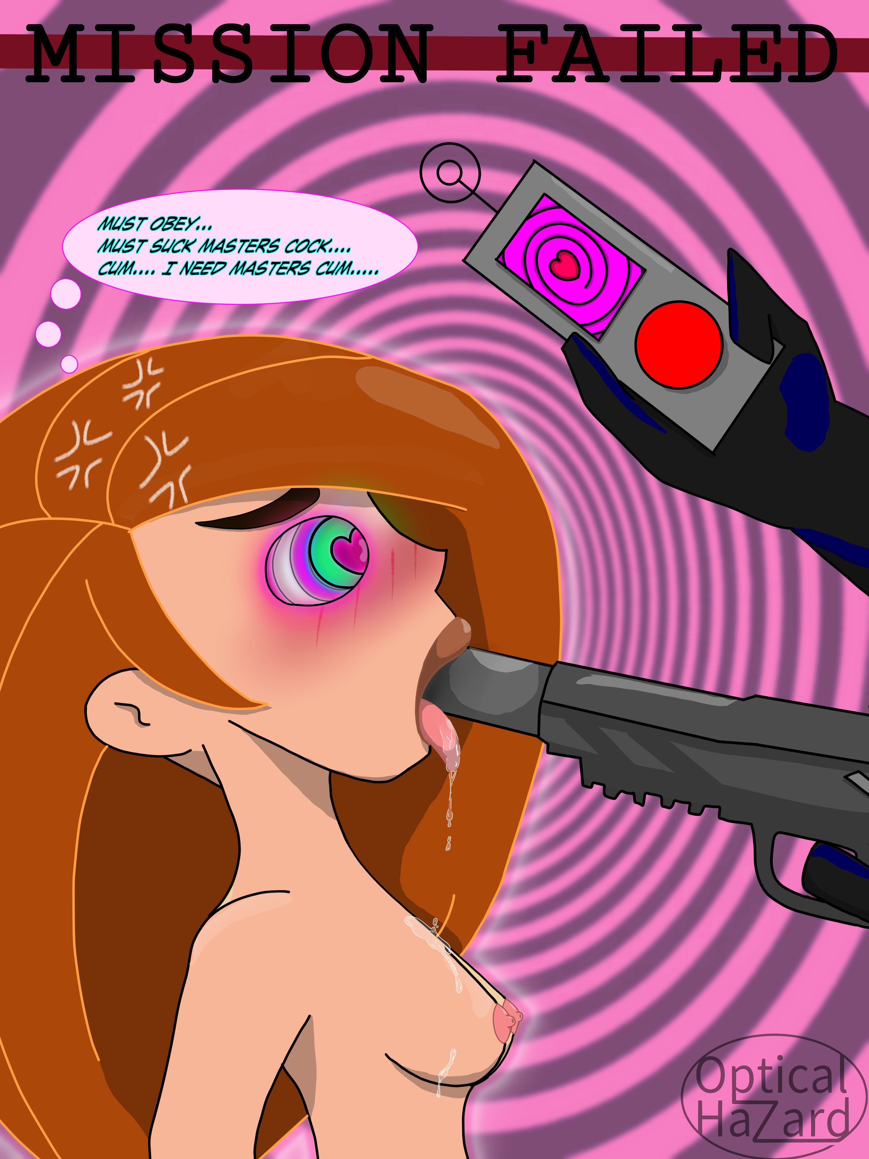 1girls, bad end, blowjob, breasts, disney, disney channel, drooling, english text, fellatio, female, firearm, forced oral, gun, gun in mouth, handgun, human, hypnosis, imminent death, kim possible, kimberly ann possible, mind control, nipples, optical hazard, oral, pale skin, rape, spy, suppressor, terminal sex (oral penetration), text, weapon