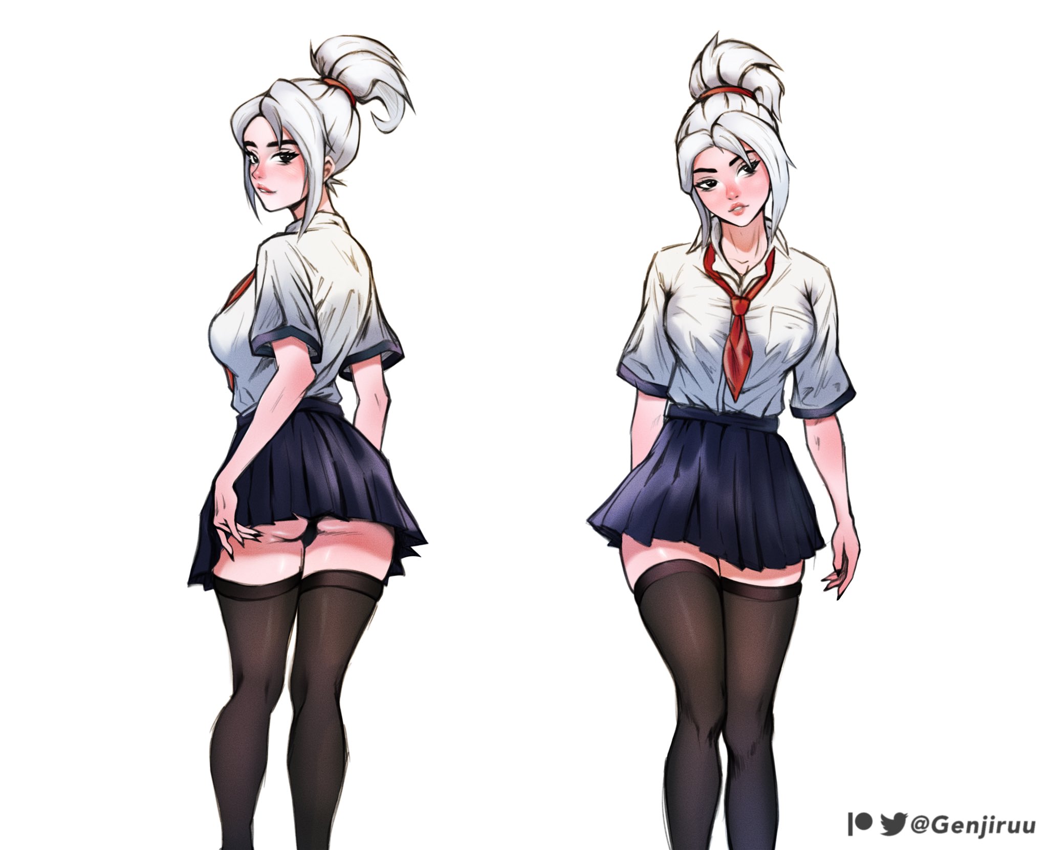 ass, ass up, female, genjiruu, jett (valorant), kneehighs, panties, school uniform, schoolgirl, skirt, skirt lift, valorant