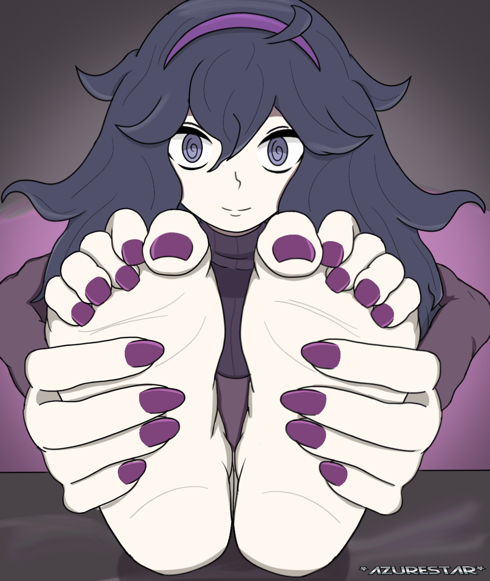 1girls artist_name azurestar barefoot black_dress clothing dark_background dress feet feet_up female female_only foot_fetish foot_focus hair hairband hands_on_feet hex_maniac holding_feet long_hair nail_polish nintendo pale_skin pokemon pokemon_trainer pokemon_xy presenting_feet purple_eyes purple_hair purple_hairband purple_nail_polish purple_nails purple_toenail_polish purple_toenails showing_off simple_background soles solo swirly_eyes toe_scrunch toes wrinkled_feet wrinkles