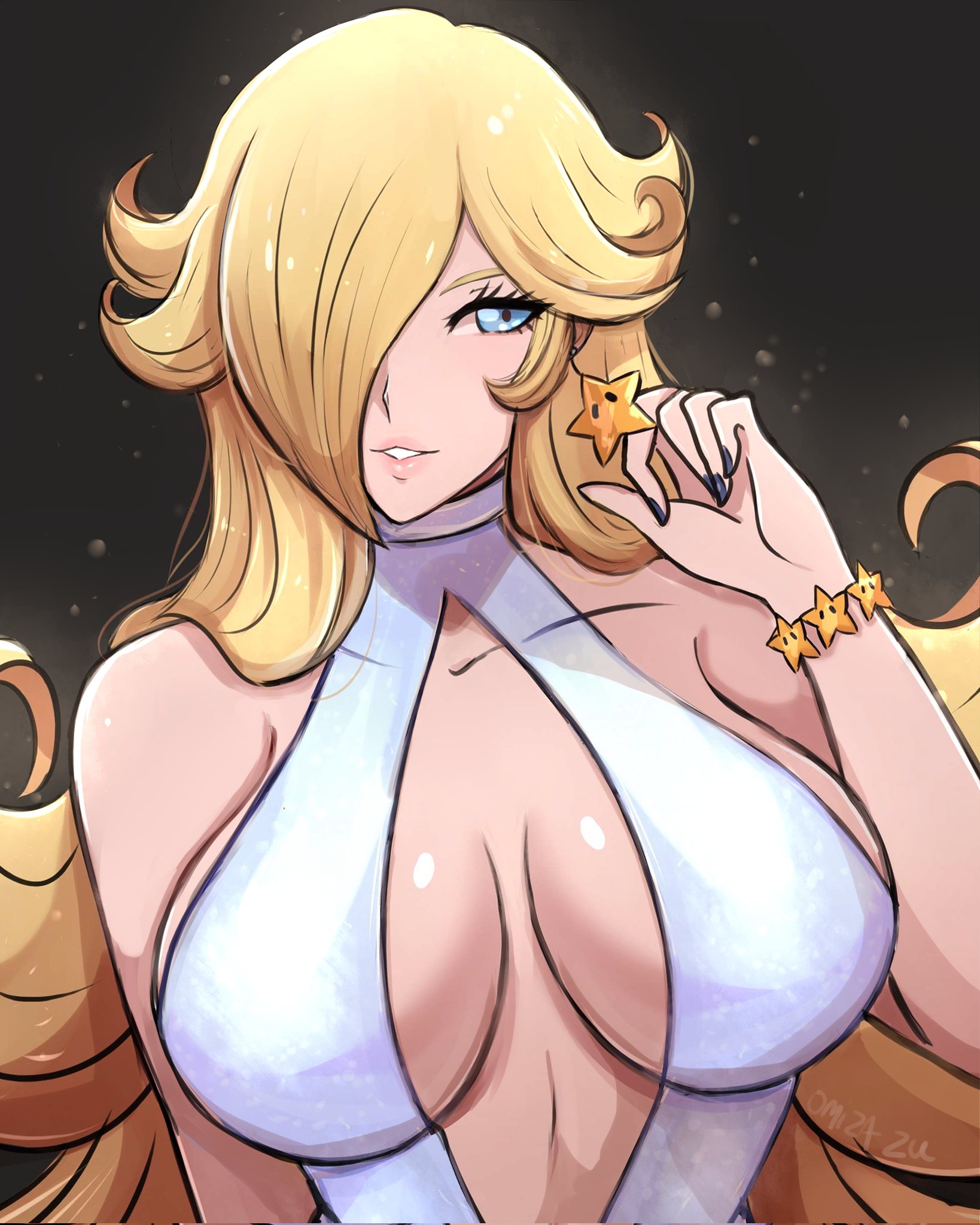 boob window, breasts, female, female only, hair over one eye, mario (series), nintendo, omiza somi, princess rosalina, solo, super mario galaxy, tagme