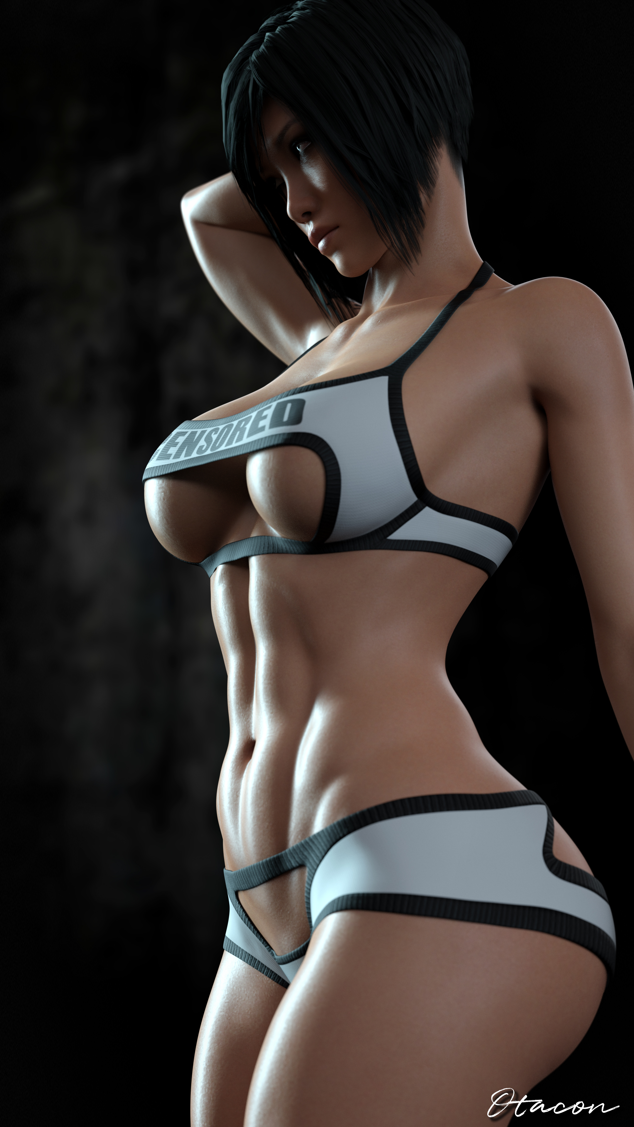 1girls, 3d, abs, asian, asian female, black background, black hair, bob cut, breasts, faith connors, faith connors (mirror's edge catalyst), female, female only, mirror's edge, mirror's edge catalyst, otacon212, solo, underboob