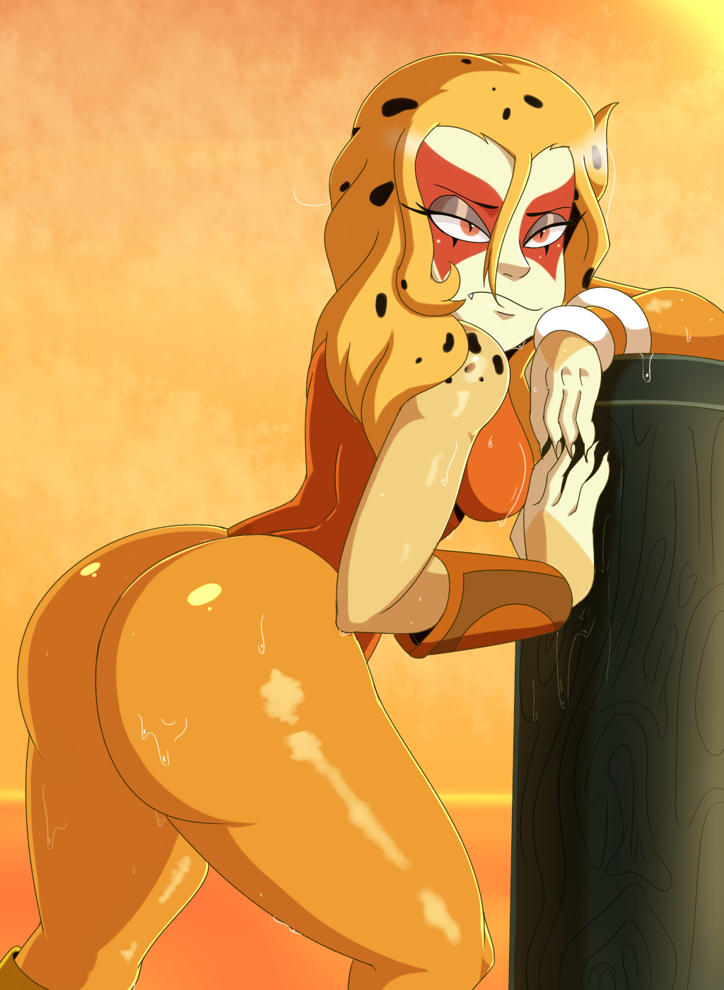 ass breasts cheetara dalley_le_alpha feline female female_only furry orange_background orange_eyes orange_fur orange_hair thick_thighs thighs thundercats