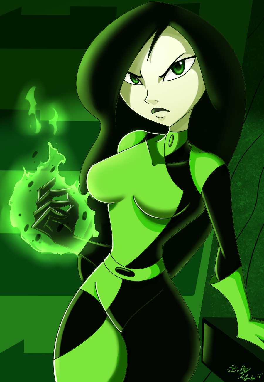 black_hair breasts dalley_le_alpha disney disney_channel female female_only fire green_body green_eyes green_skin kim_possible long_hair looking_at_viewer shego