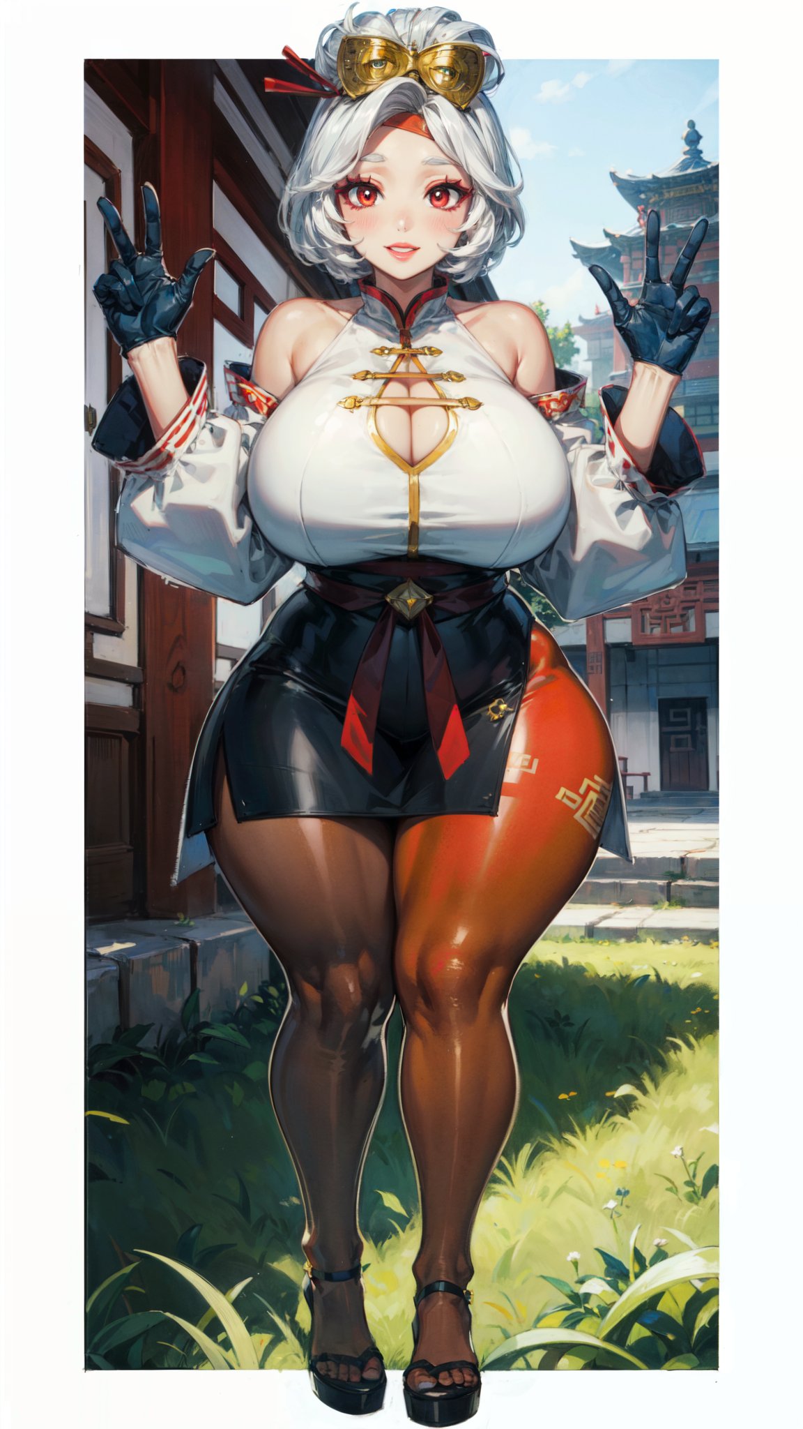 1girls, ai generated, breasts, curvaceous, curvy female, curvy figure, feet, female, female focus, female only, glasses only, huge breasts, purah, purah (tears of the kingdom), sandals, stable diffusion, tears of the kingdom, the legend of zelda, toes, voluptuous, voluptuous female, white hair
