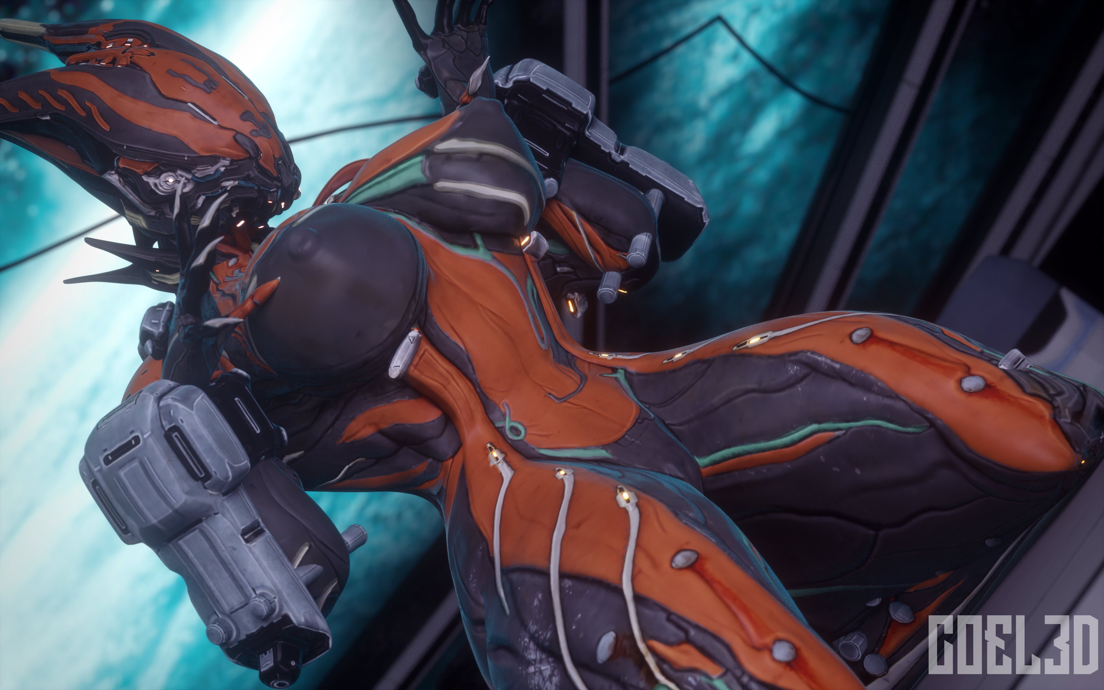 3d, 3d (artwork), breasts, coel3d, female, hips, large breasts, nipples, puffy nipples, pussy, thick thighs, thighs, vagina, valkyr (warframe), warframe, wide hips