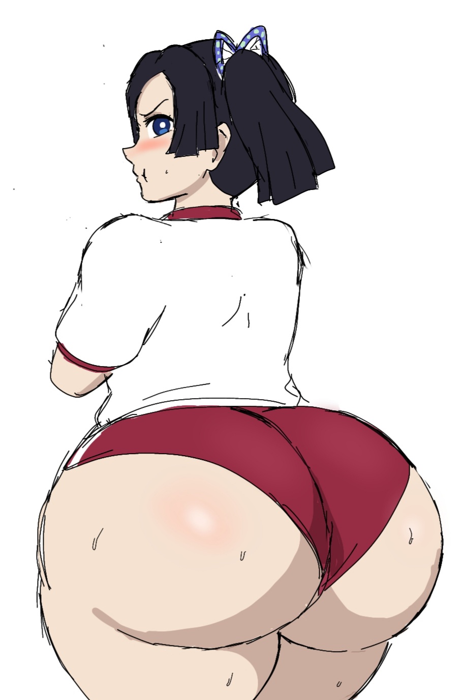 1girls 2020s 2023 anime_character asian asian_female ass ass_bigger_than_breasts ass_bigger_than_head ass_bigger_than_torso ass_focus big_ass big_butt black_fur blue_eyes blushing bubble_ass bubble_butt buruma butterfly_hair_ornament color colored demon_slayer dumpy fair-skinned_female fat_ass female female_only gym_shorts gym_uniform huge_ass huge_butt kanzaki_aoi_(kimetsu_no_yaiba) kimetsu_no_yaiba large_ass large_butt looking_at_viewer looking_back_at_viewer looking_pleasured massive_ass massive_butt momiji_(artist) pawg pout pouting pouting_at_viewer puffy_cheeks round_ass round_butt shiny_skin short_hair short_shorts simple_background solo sweatdrop sweaty_ass sweaty_butt thick_as_fuck thick_ass thick_thighs twitter_link white_background white_shirt wide_hips wide_thighs