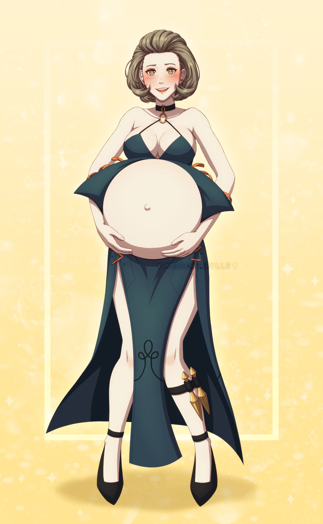 1girls blush breasts cleavage female female_only fire_emblem fire_emblem:_three_houses large_breasts manuela_casagranda mature_female misscherrylle nintendo pregnant solo