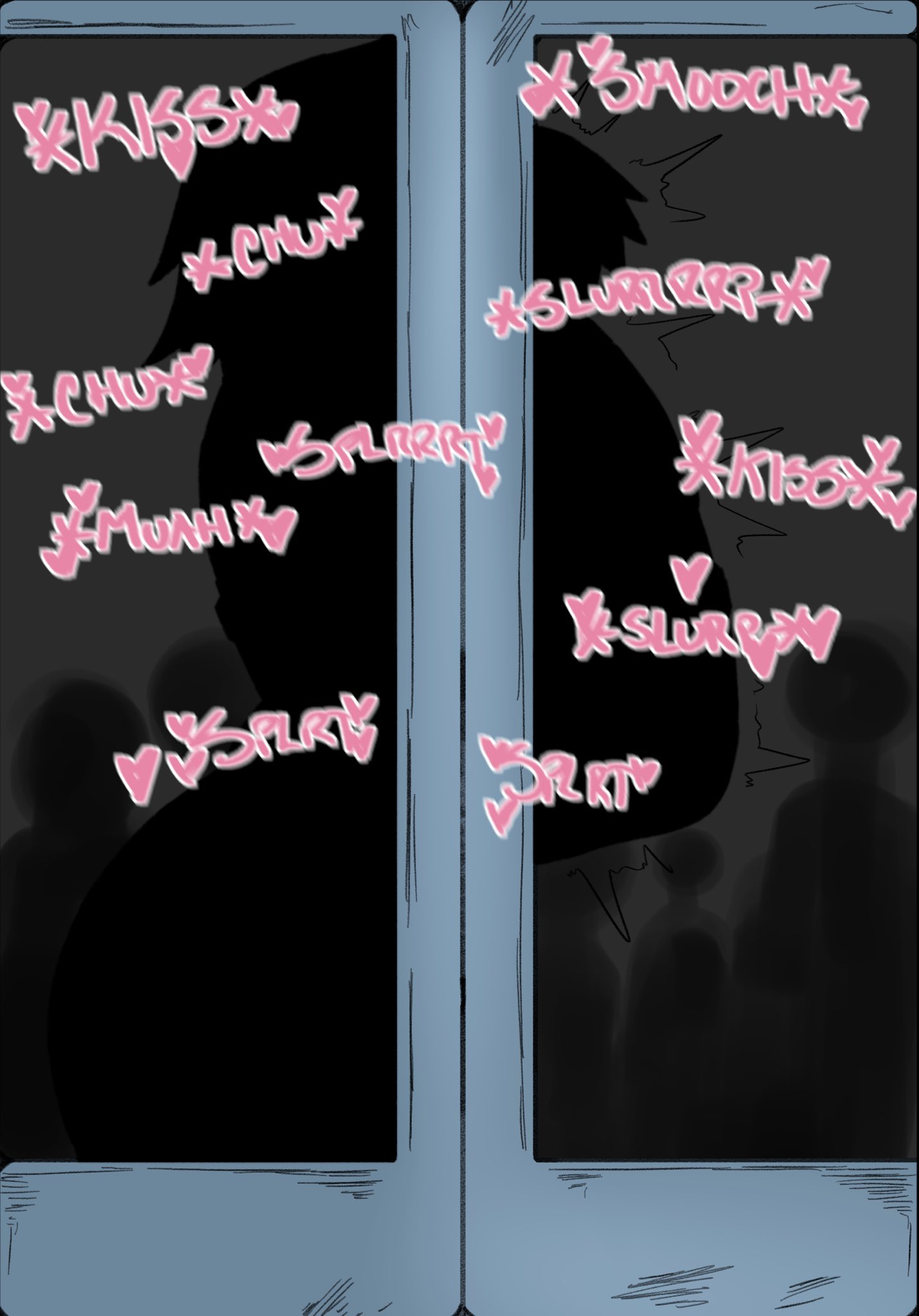 1boy, 1girls, female, femdom, implied kiss, implied rape, kissing, male, public sex, sound effects, straight, vammzu, violet (vammzu), voyeur, voyeurism