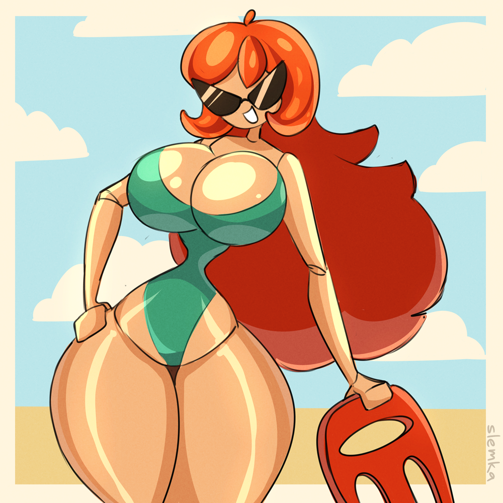 dollification female huge_ass huge_breasts knick_knack lifeguard slemka smile sunglasses sunnification thick_lips thick_thighs transformation wide_hips