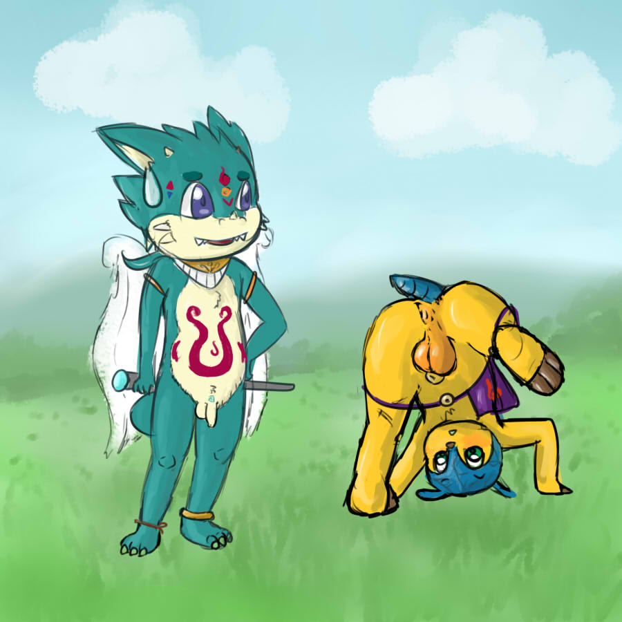 2014 anthro armadillo balls bat claws cute drigo duo fifa flaccid fuleco fur green_eyes hair male male_only mammal mascot nude penis plain_background yellow_fur zekromlover