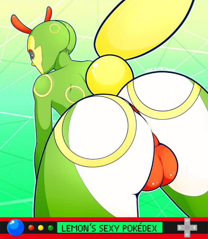 anthro ass ass_focus caterpie caterpillar eyes female female_only larva lemoncore looking_back pokémon_(species) pokemon presenting presenting_hindquarters pussy spots text video_games