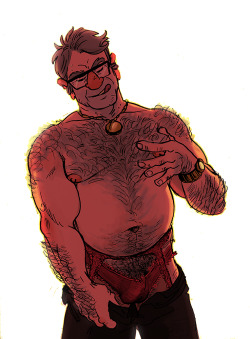 artist request, bara, breasts, bulge, chest hair, clothing, disney, flaccid, gold chain, gravity falls, grunkle stan, licking lips, lingerie, male, male breasts, male only, male with breasts, moobs, old male, panties, pants down, penis, solo, solo male, stanley pines, tagme, thick thighs, underwear, undressing, yaoi